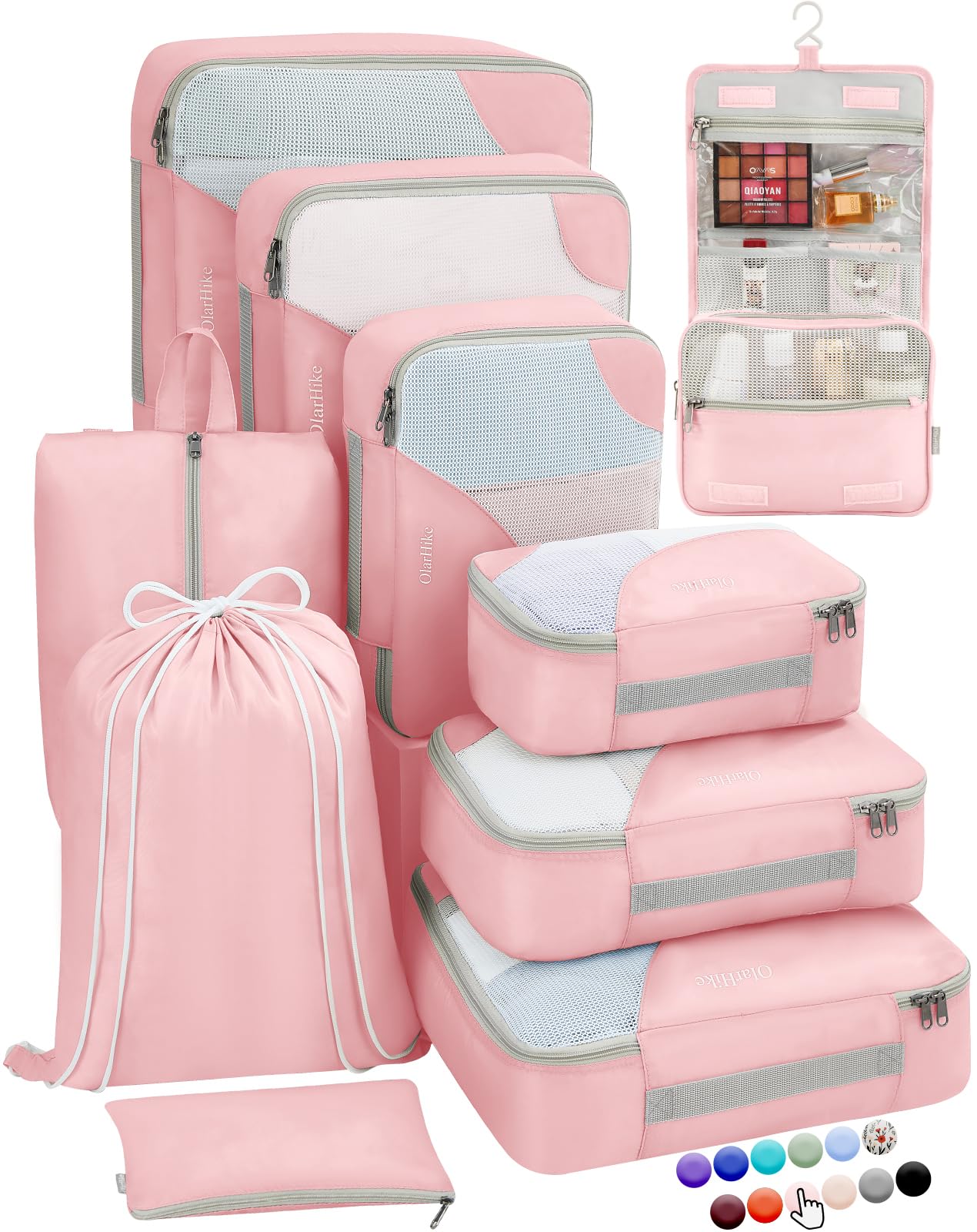 10-Piece Premium Packing Cubes Set for Suitcases - Durable Travel Organizers with Anti-Tear Stitching | Perfect for Business Trips, Vacations & Weekend Getaways (Pink) - OlarHike Travel Essentials