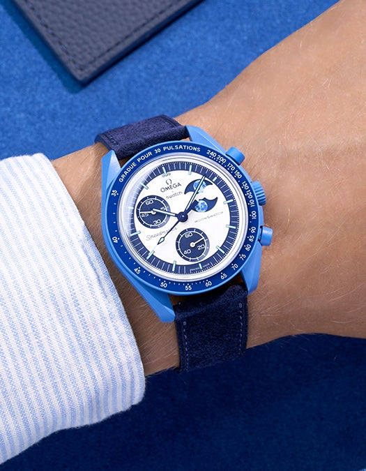 Omega X Swatch Mission to Super Blue Moonphase Leather Watch Straps - Premium Replacement Bands for Luxury Watches - Perfect for Dress, Business & Special Occasions