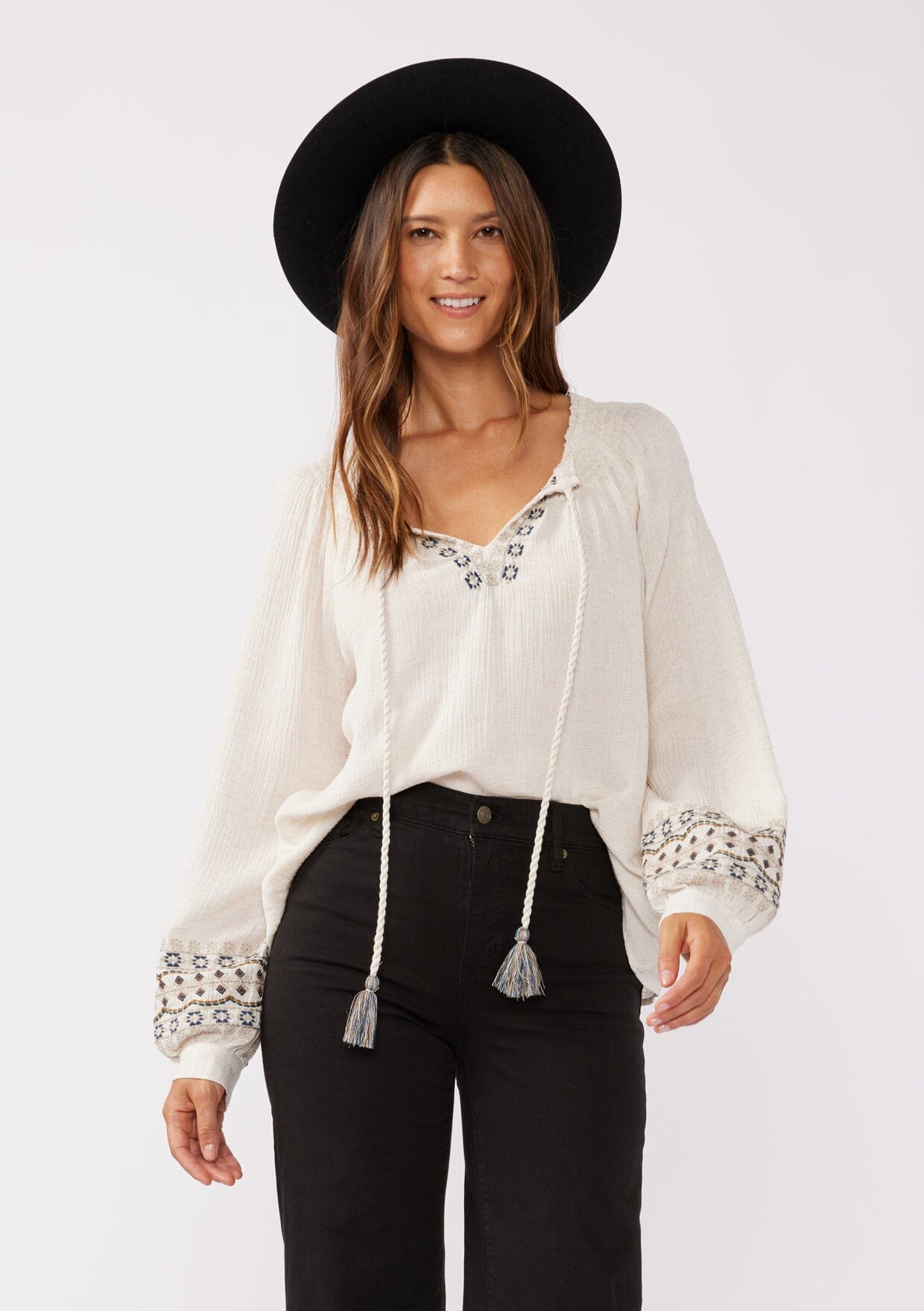 Charley Embroidered Blouse Women's Fashion Top - Elegant Floral Embroidered Shirt for Casual Wear, Office & Date Night Outfits
