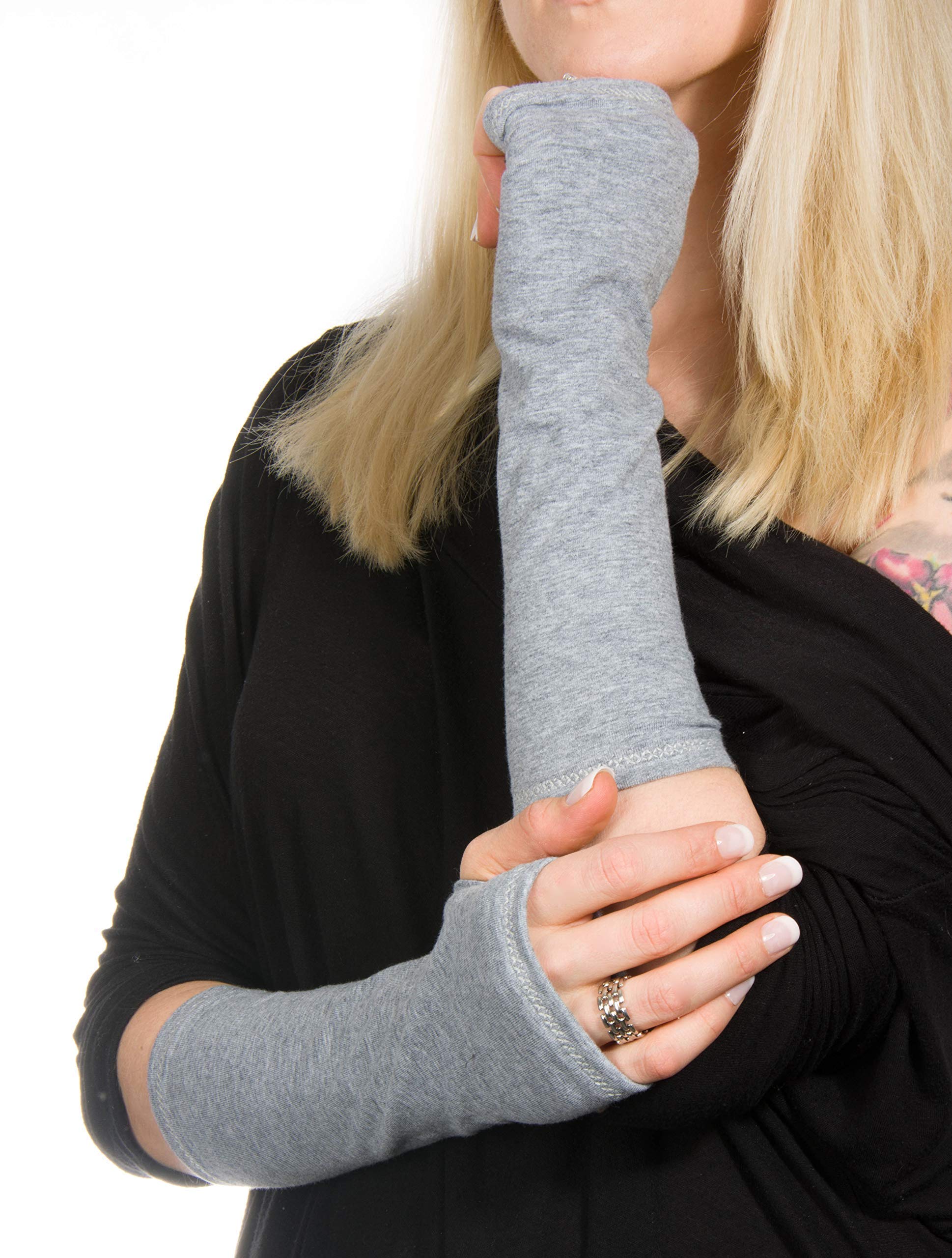Forgotten Cotton Long Jersey Fingerless Gloves - Light Heather Grey | Warm & Stylish Handwear for Outdoor Activities, Yoga, and Cold Weather