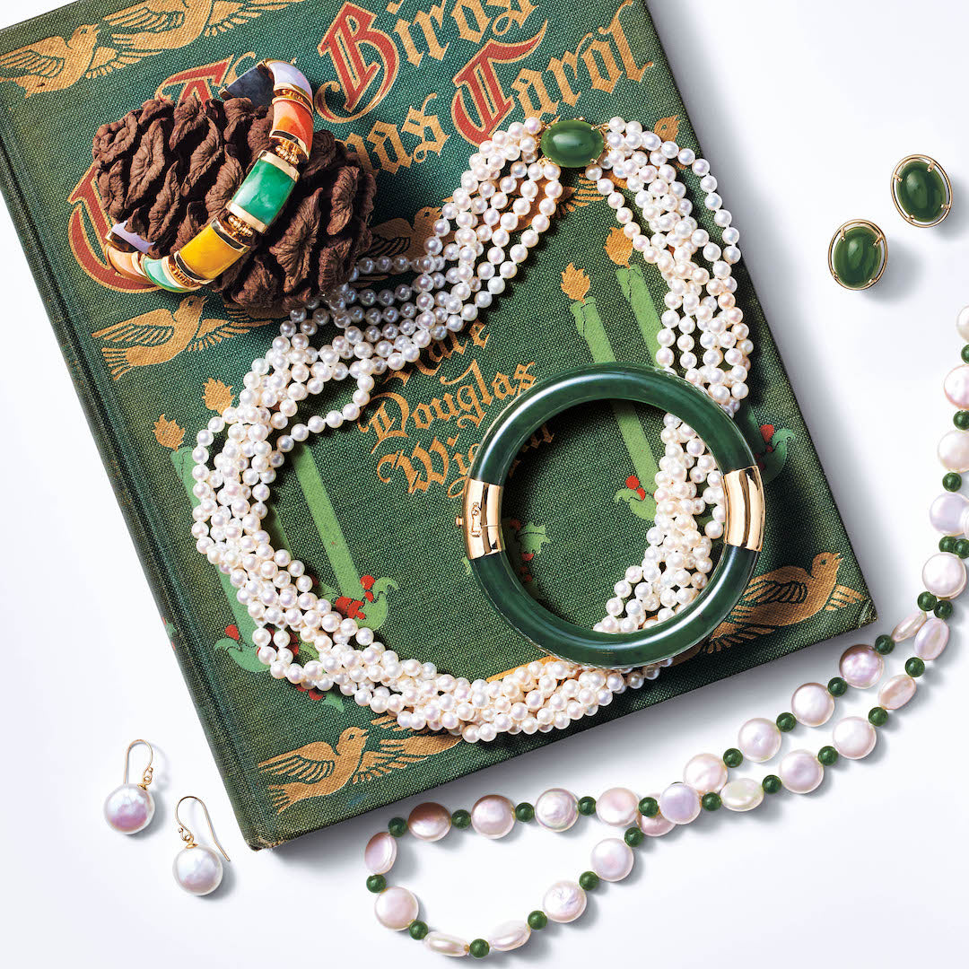 4mm Pearl and Green Nephrite Jade 6-Strand Twist Necklace - Elegant Jewelry for Women, Perfect for Weddings, Parties, and Special Occasions