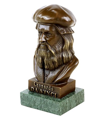 Leonardo da Vinci Bronze Bust Sculpture - Signed Gladenbeck - Decorative Statue with Marble Base - Renaissance Art Collectible for Home & Office Decor