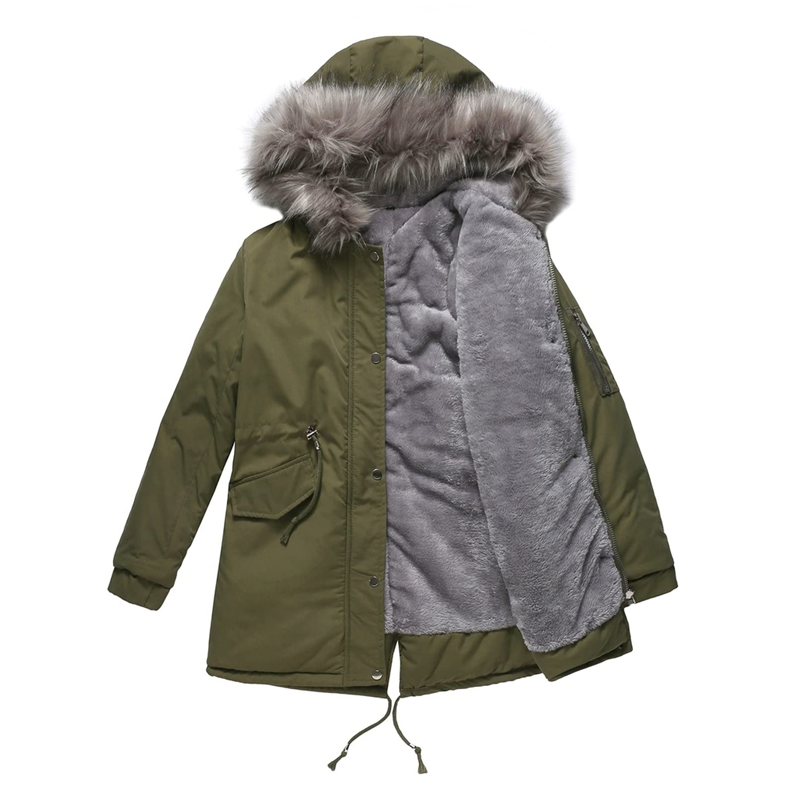 MEWOW Women's Winter Warm Thick Fleece Lined Coat Jacket Parka with Fluffy Hood - Waterproof Windproof Cold Weather Outerwear for Snow Hiking, Skiing & Daily Commute