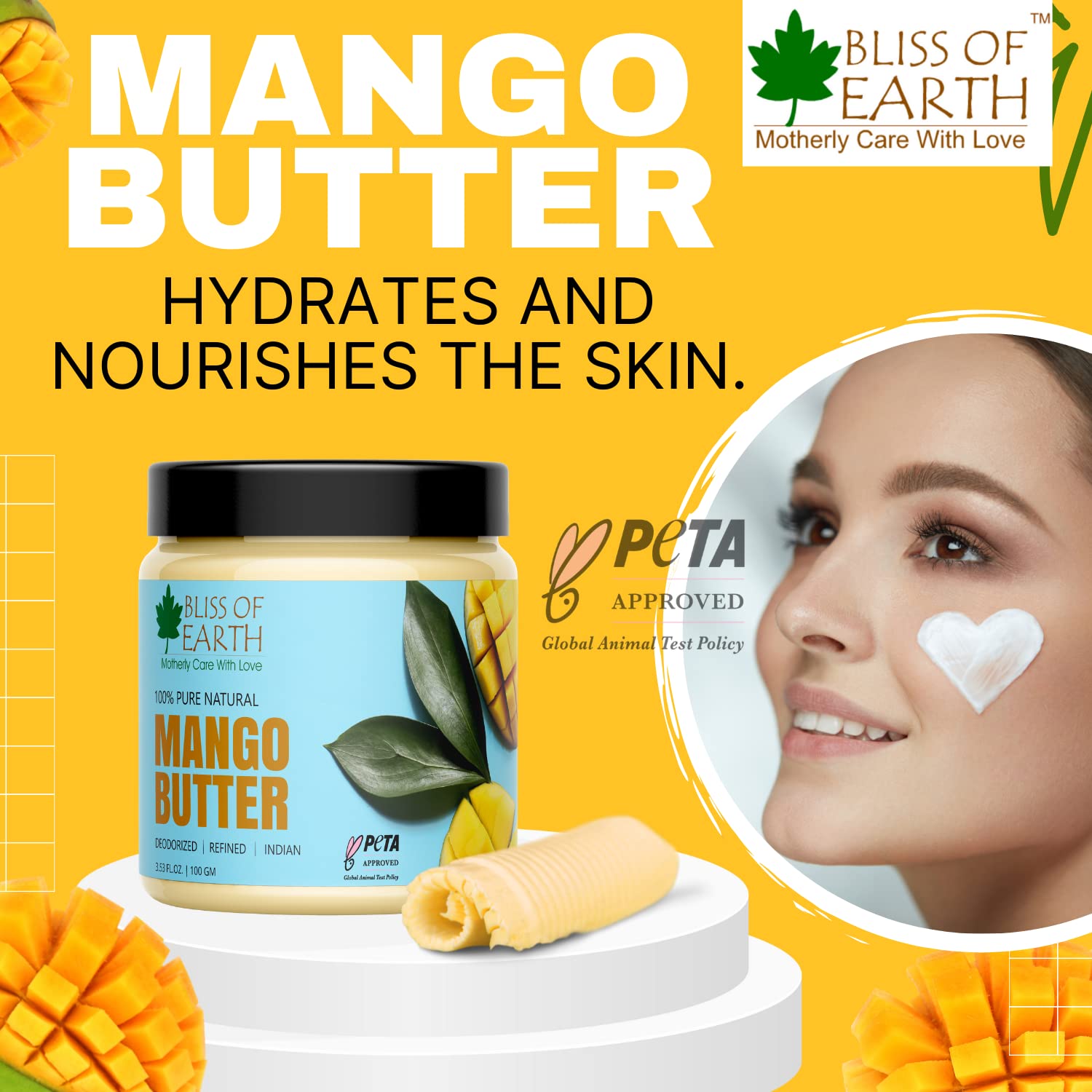 Organic Deodorized Indian Mango Butter for Face, Skin & Hair Care - 200g Jar - Natural Moisturizer for DIY Beauty Products, Dry Skin Treatment & Hair Conditioning