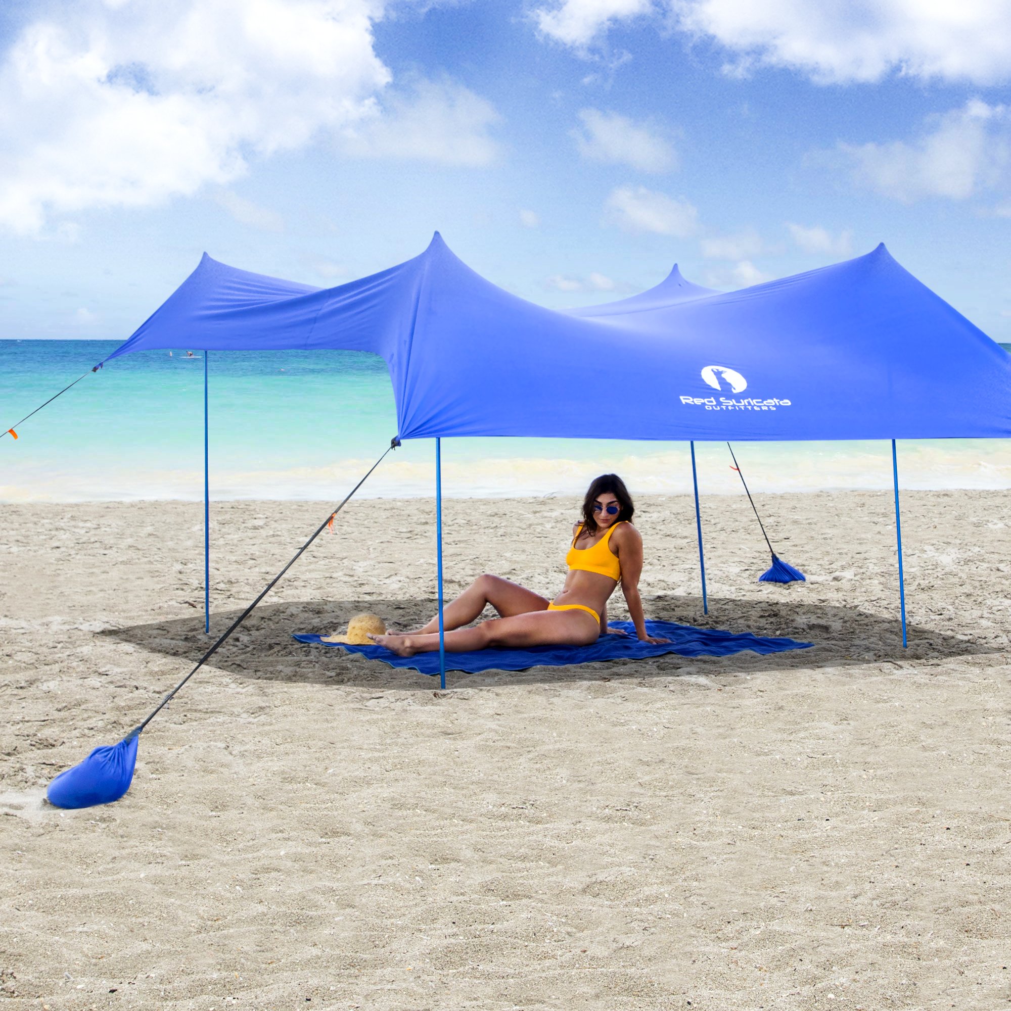 Red Suricata Family Beach Tent - UPF50+ Sun Protection Canopy with 4 Aluminum Poles & Sand Anchor Kit | Portable Sun Shelter for Beach, Camping, Picnics & Outdoor Activities