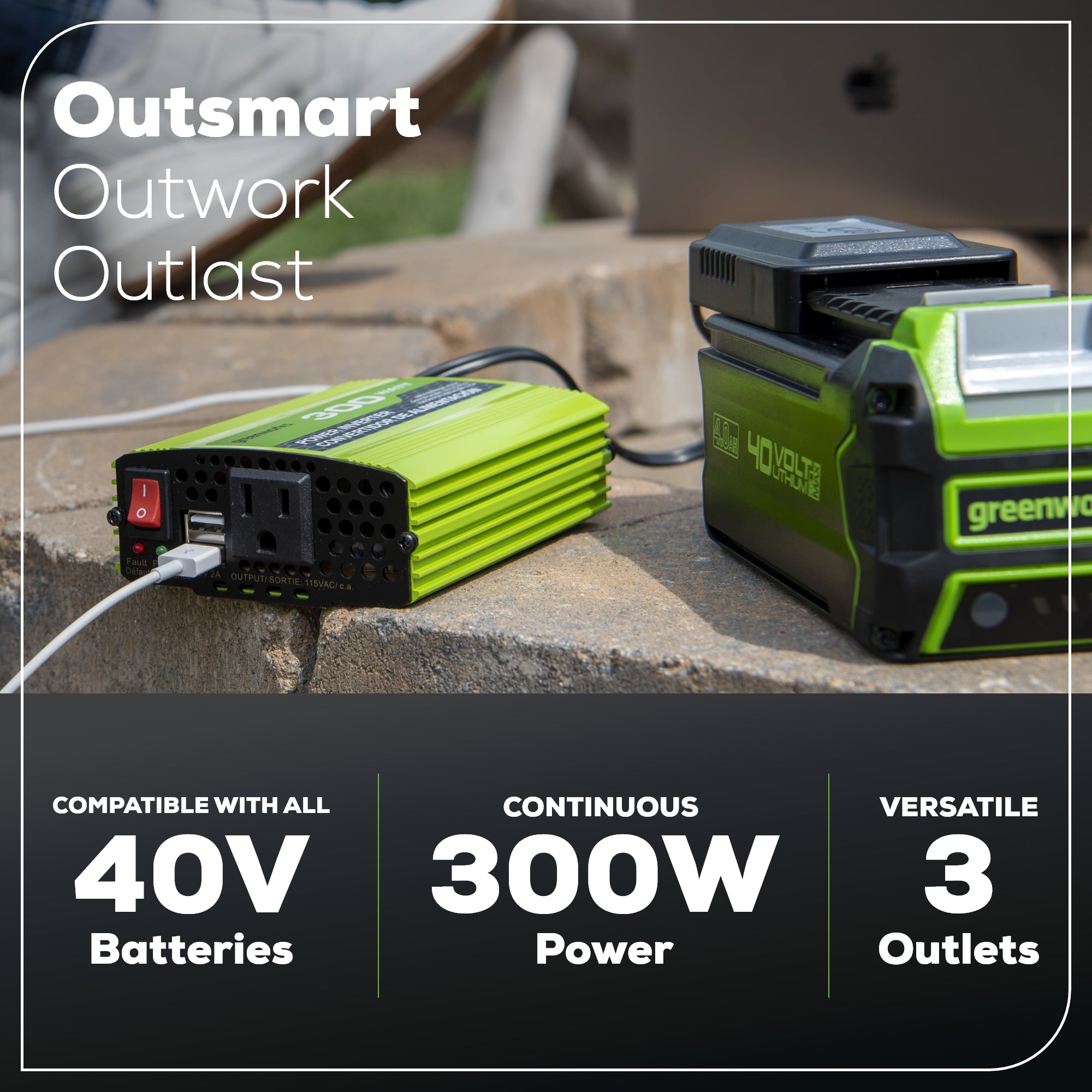 40V 300W Power Inverter DC to AC Converter for Outdoor Camping, RV Travel & Emergency Power Backup (Tool Only)