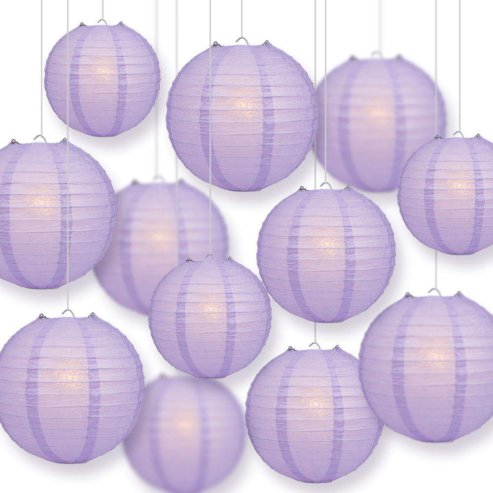 12 Pack Lavender Paper Lanterns for Party Decorations - 12/10/8 Inch Hanging Lantern Set for Wedding, Baby Shower & Home Decor