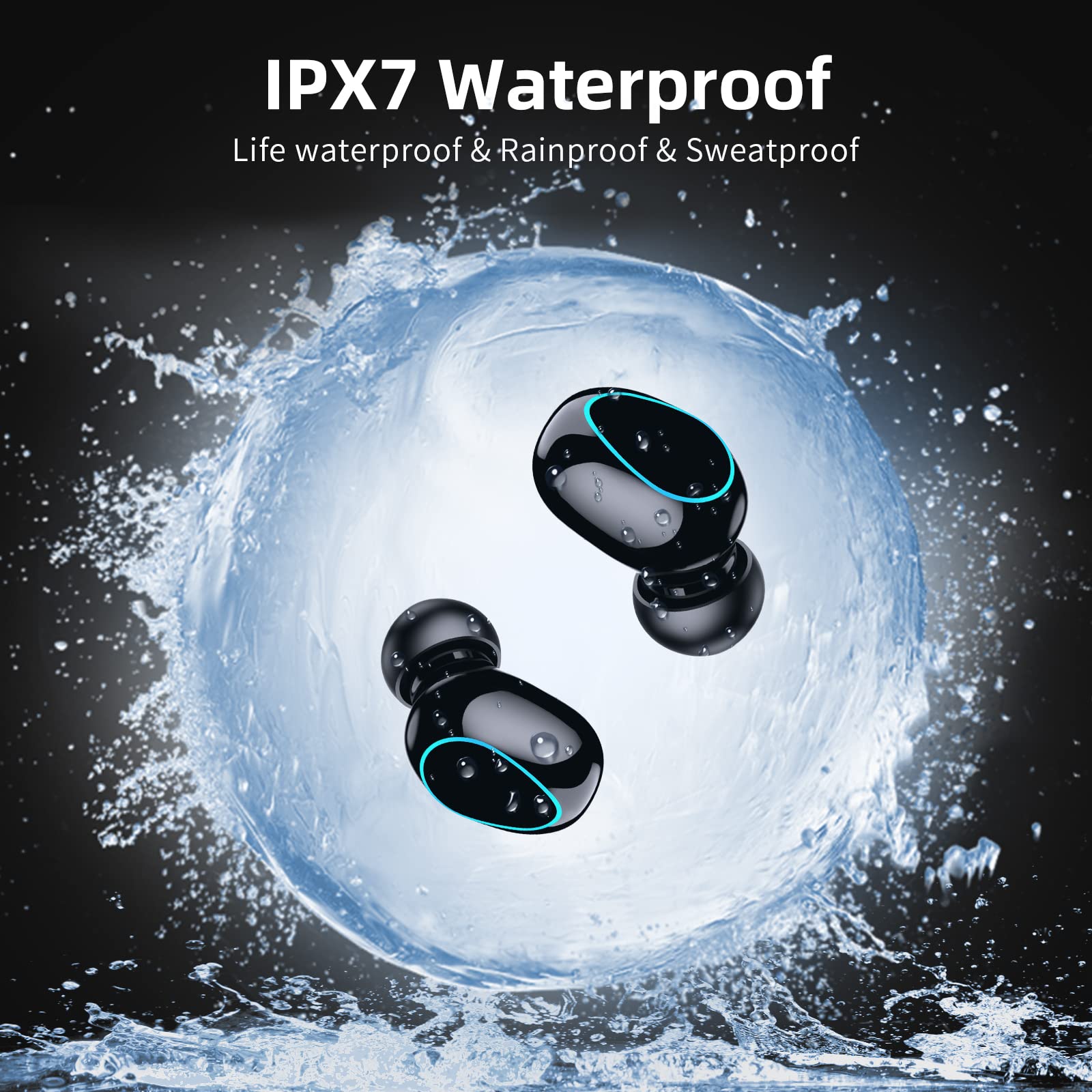 Wireless Bluetooth Earbuds IPX7 Waterproof, Bluetooth 5.1 Stereo Earphones with Deep Bass, Noise Cancelling In-Ear Headphones for Android iOS Smartphones - Perfect for Workouts, Running, Commuting & Travel