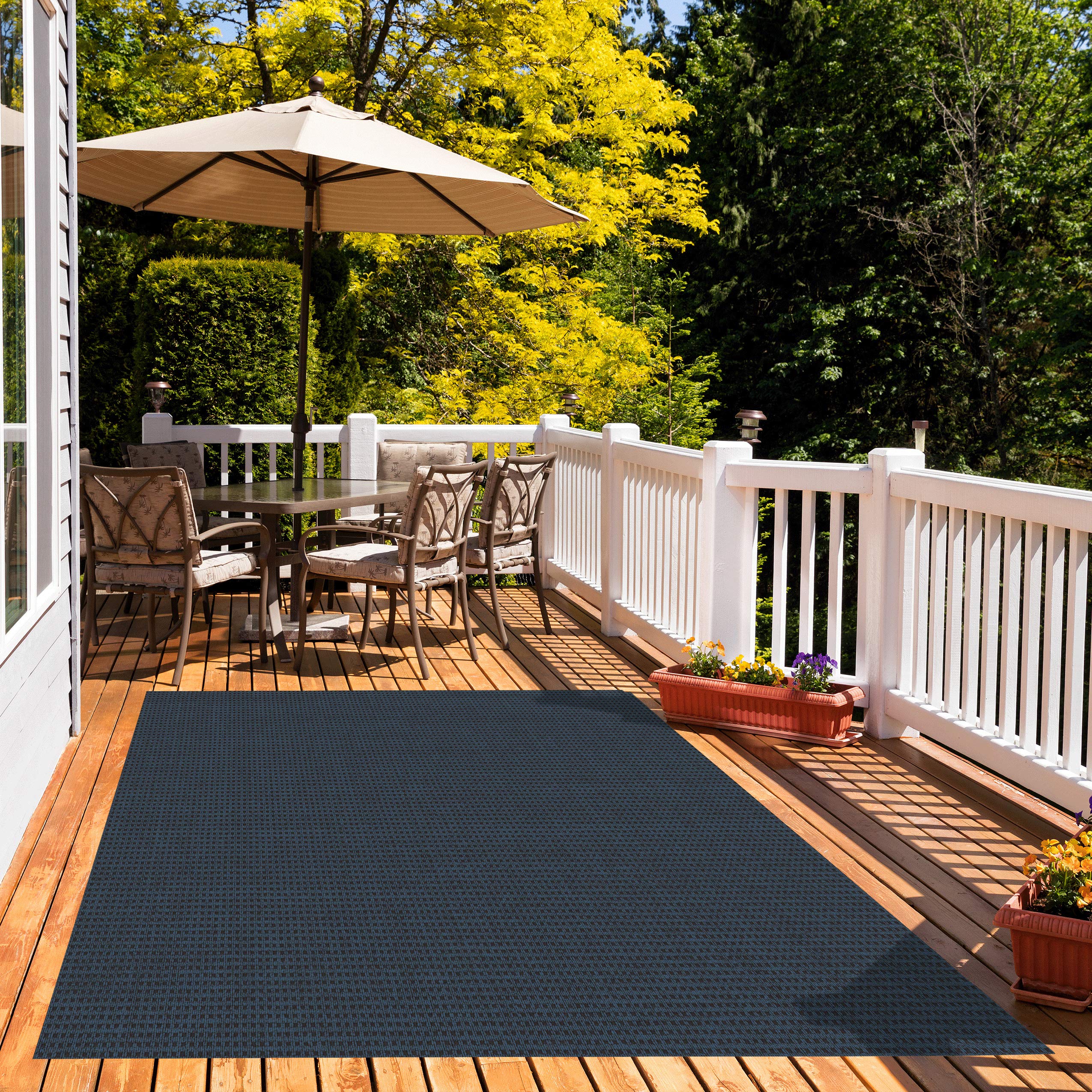 Soft & Durable Interlace Indoor/Outdoor Area Rug - Lightweight, Flexible & Easy to Clean - Denim Blue 6'x18' - Perfect for Patio, Deck, Living Room & Dorm