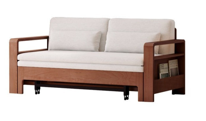 Solid Wood Sleeper Sofa - Beech & Oak Multi-Functional Convertible Sofa Bed for Living Room, Guest Room & Small Spaces