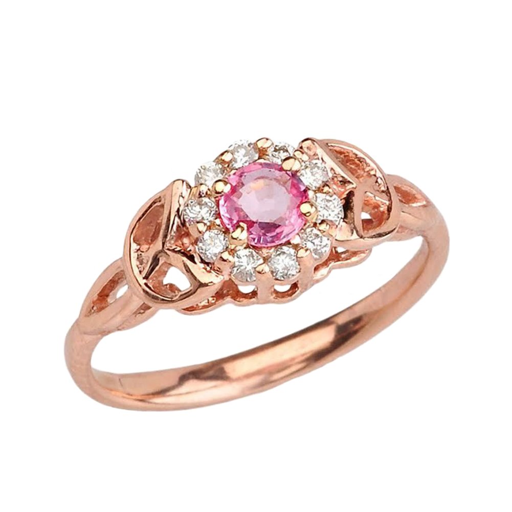10k Rose Gold Diamond & Pink Sapphire Engagement Ring for Women - Modern Contemporary Promise Ring for Weddings, Anniversaries & Special Occasions