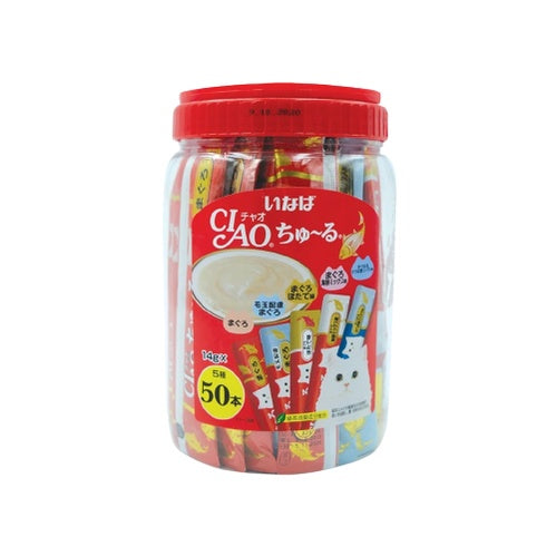 Premium Ciao Churu Cat Treats with Real Ingredients - 50 Sticks Tubes for Indoor Cats, Kitten Training & Senior Cat Care - Delicious Soft Puree Snack for Picky Eaters