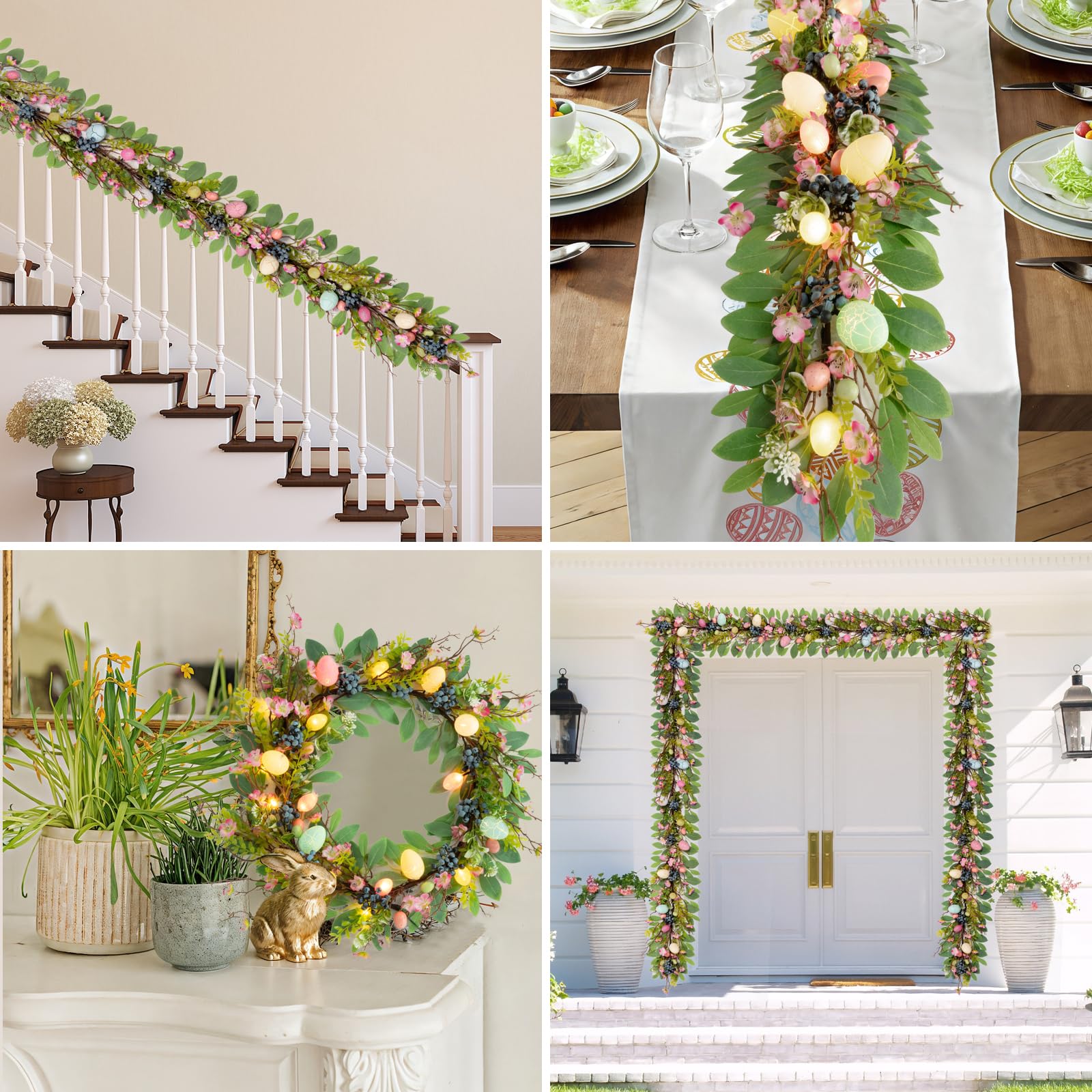 6FT LED Easter Garland with Artificial Eggs & Pip Berries - Spring Vine String Lights for Fireplace Mantle, Arch Decor, Wreath Making - Perfect for Easter, Spring Home Decor & Party Decoration (Rhododendron Design)