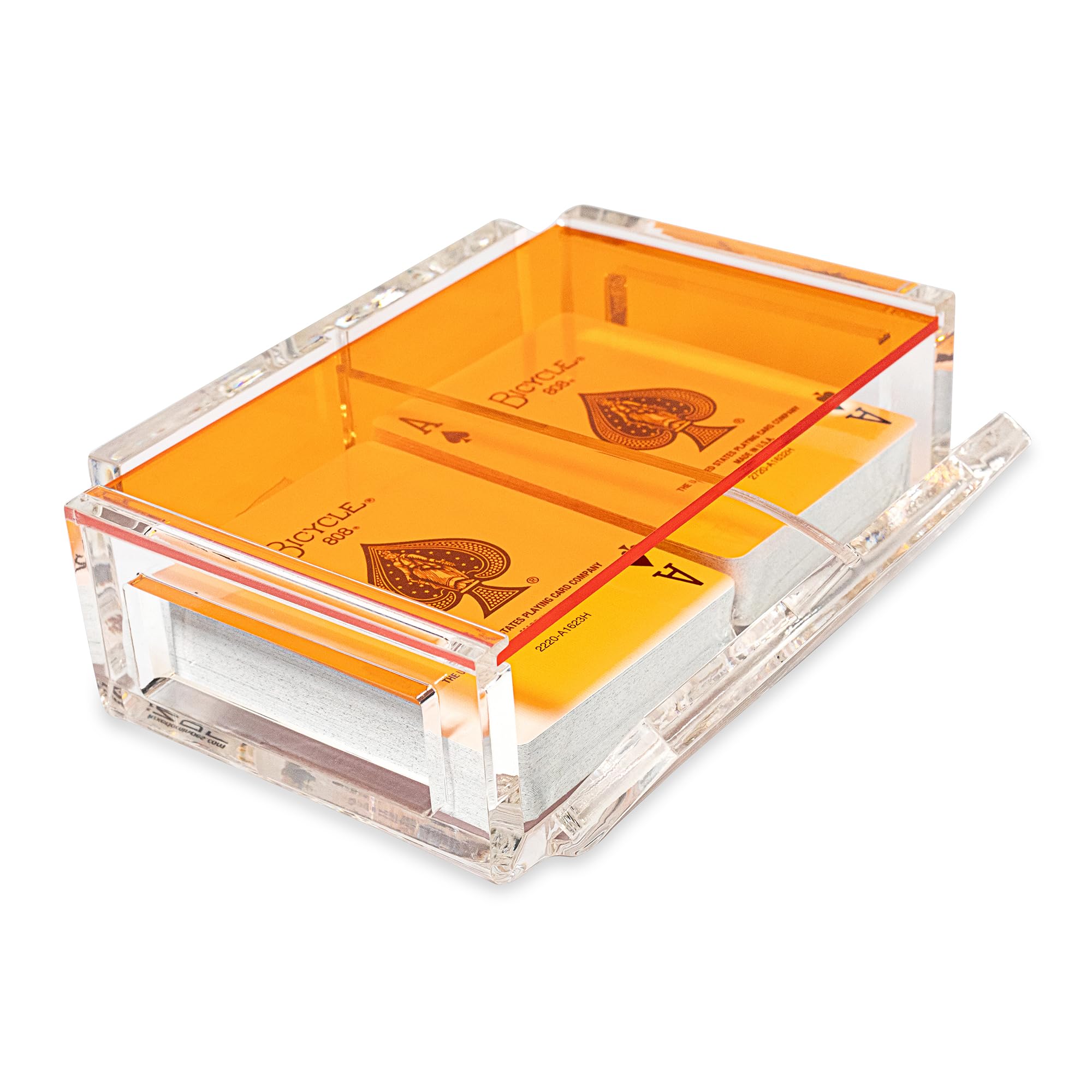Acrylic Canasta Card Holder Tray Set with 2 Decks of Playing Cards - Sliding Lid & Revolving Base for Organized Gameplay | Perfect for Card Games, Family Gatherings & Casino Nights