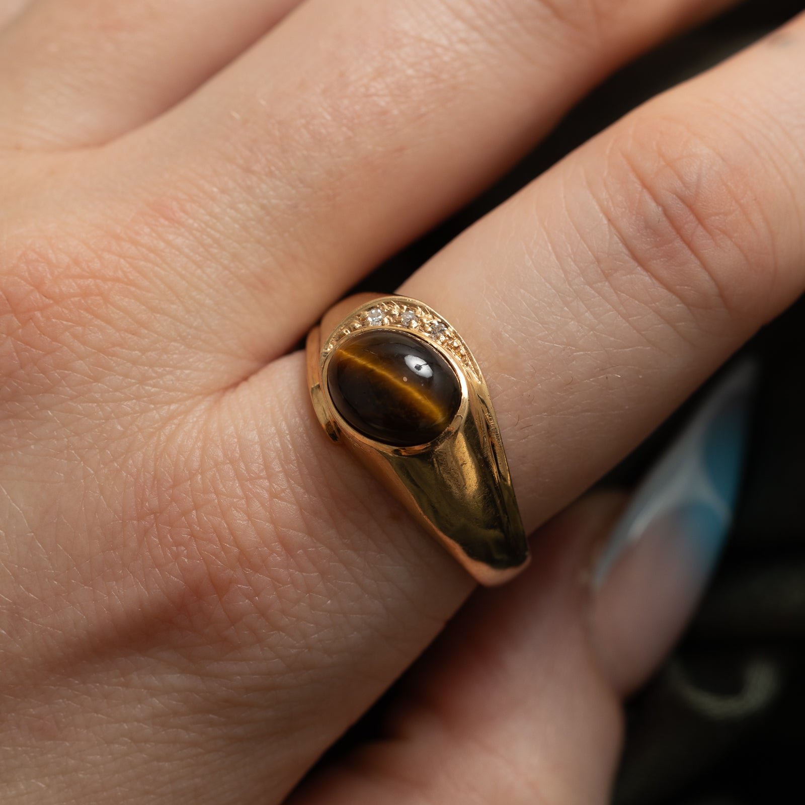 Tigers Eye and Diamond Ring - 2.40ct Natural Stone with 0.03ctw Diamonds - Size 11.5 - Elegant Jewelry for Women, Perfect for Weddings, Anniversaries and Special Occasions