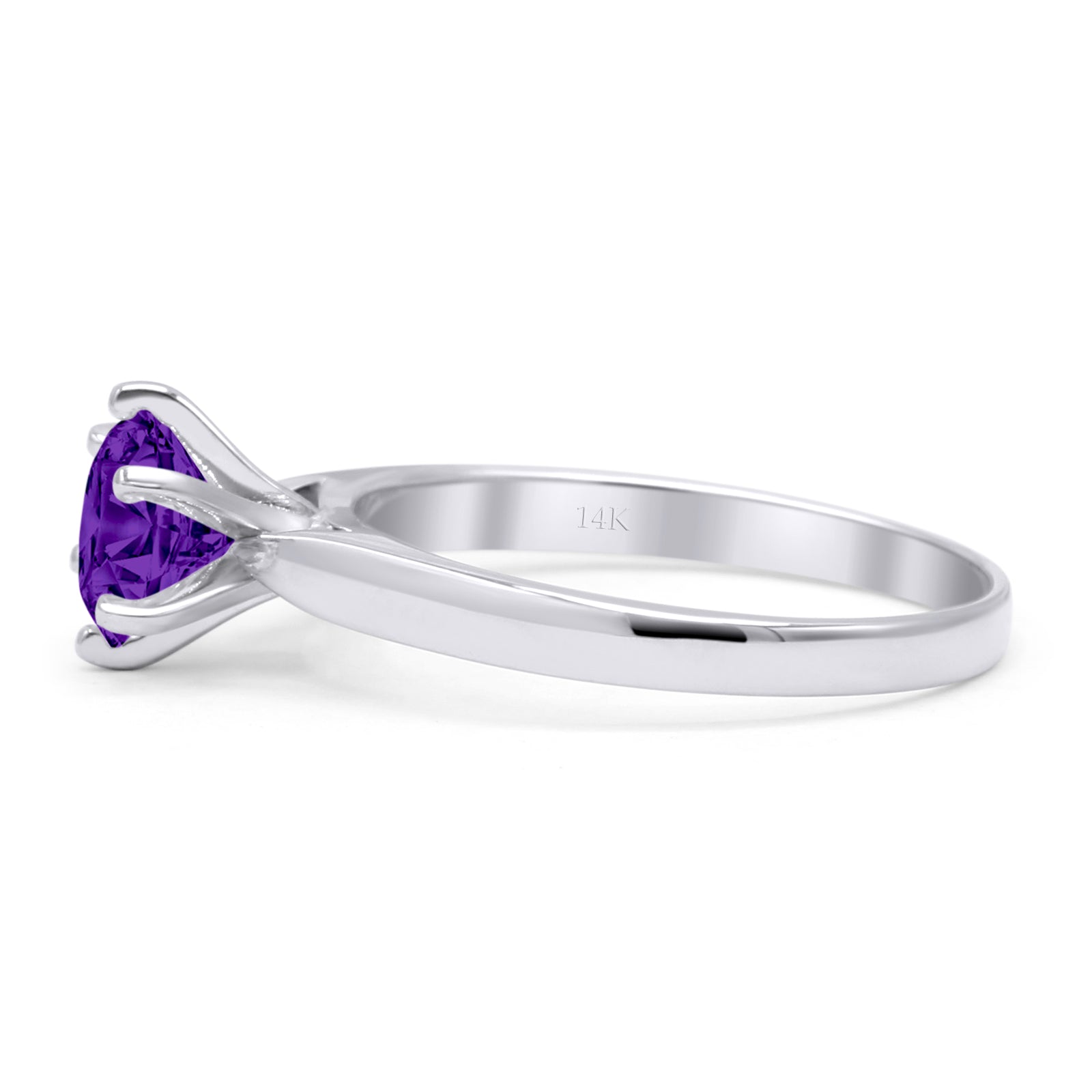 14K White Gold Round Solitaire Amethyst CZ Art Deco Ring for Women | Vintage Inspired Engagement & Wedding Band | Perfect for Anniversary, Valentine's Day & Special Occasions