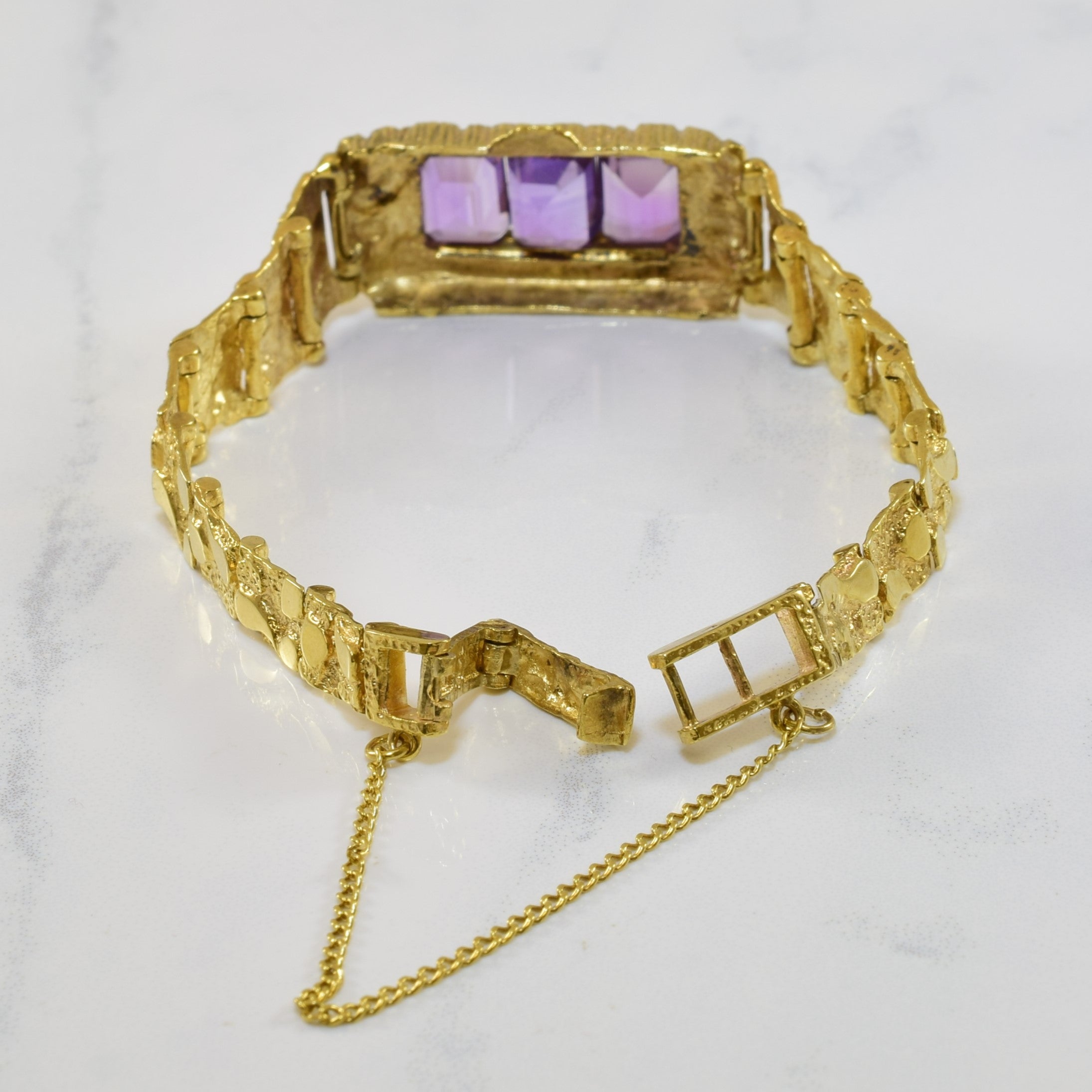 Textured Link Amethyst Bracelet - 6.00 Carat Total Weight - 7.5 Inches - Elegant Jewelry for Women, Gift for Her, Birthday, Anniversary, Wedding, Party & Special Occasions
