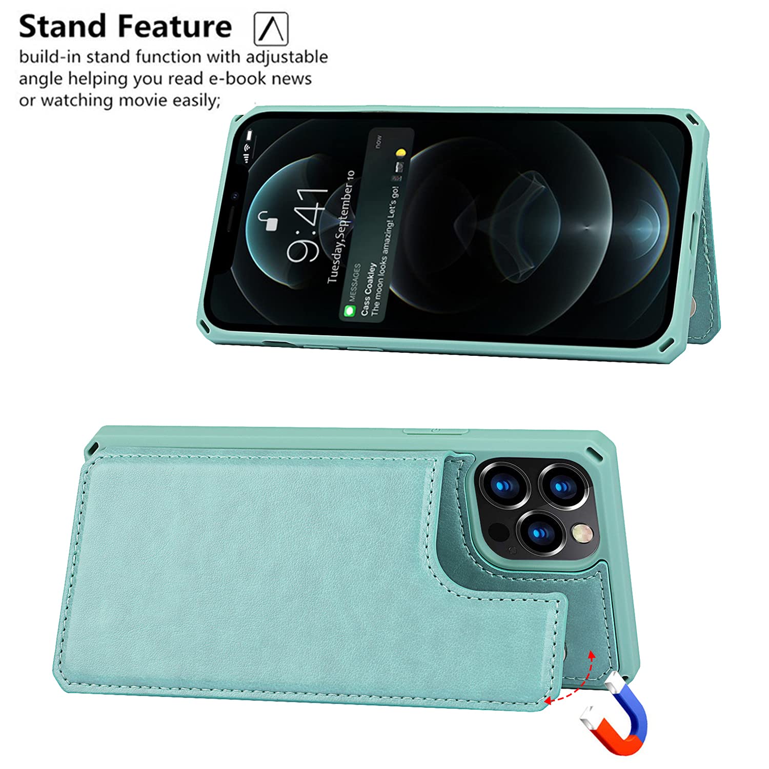 Premium iPhone 12 Pro Max Wallet Case with RFID Blocking - PU Leather Card Holder & Wrist Strap for Women (6.7 Inch, Macaron Mint) | Perfect for Everyday Use, Travel & Contactless Payments