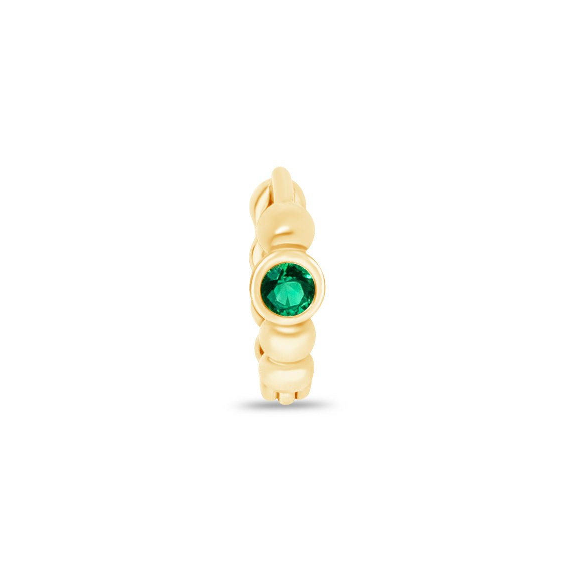 14K Solid Yellow Gold Emerald Beaded Hoop Earrings – Elegant Jewelry for Women, Perfect for Parties, Weddings & Everyday Wear
