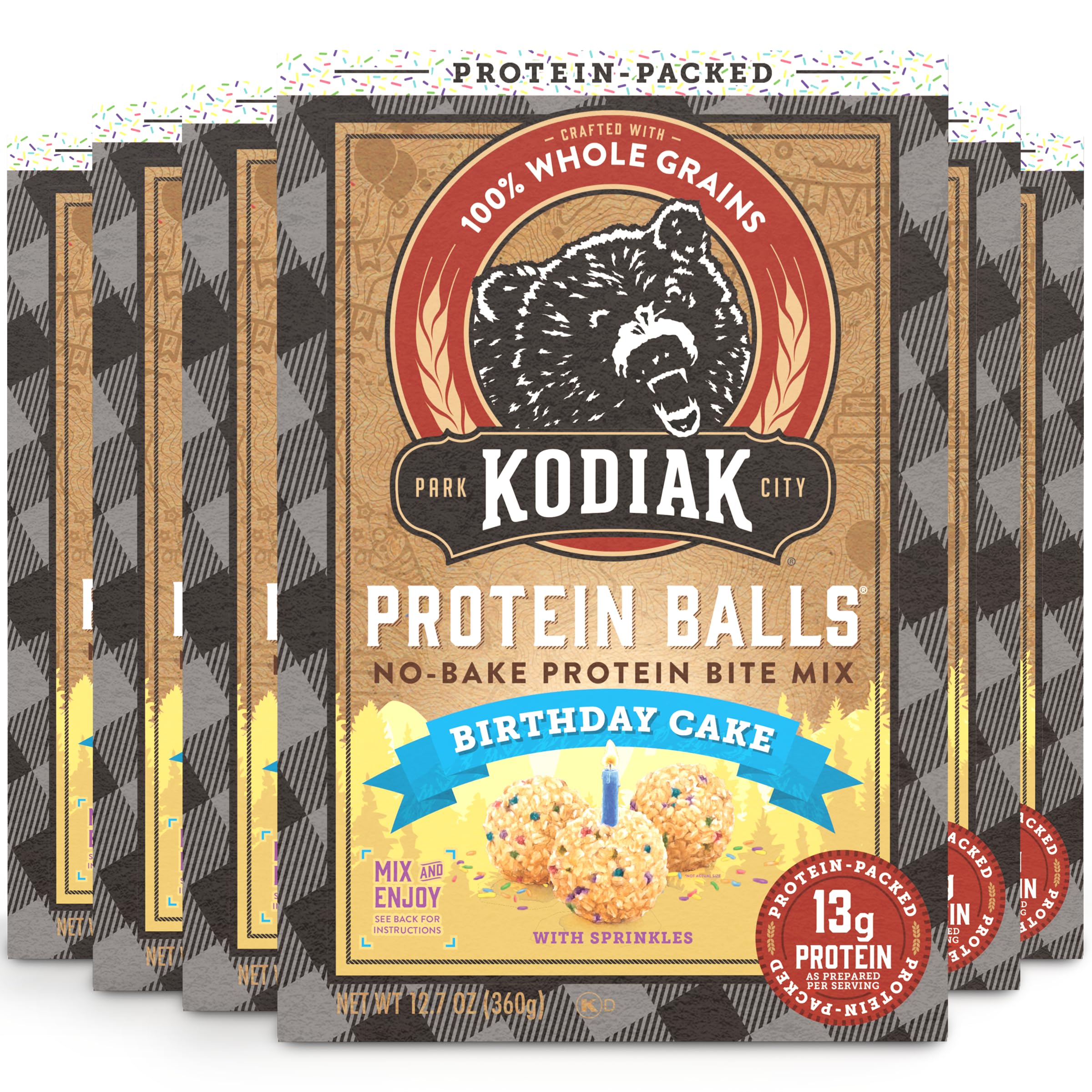 Kodiak Cakes Oatmeal Protein Ball Mix - Birthday Cake Flavor, High Protein Snack, 100% Whole Grains, Pack of 6 | Perfect for Healthy Breakfast, Post-Workout Fuel & On-the-Go Energy Boost