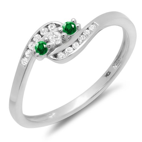 Dazzlingrock Collection 10K Solid White Gold Round Emerald & White Diamond Women's Anniversary Promise Wedding Ring - Perfect for Engagement, Proposal, and Special Occasions