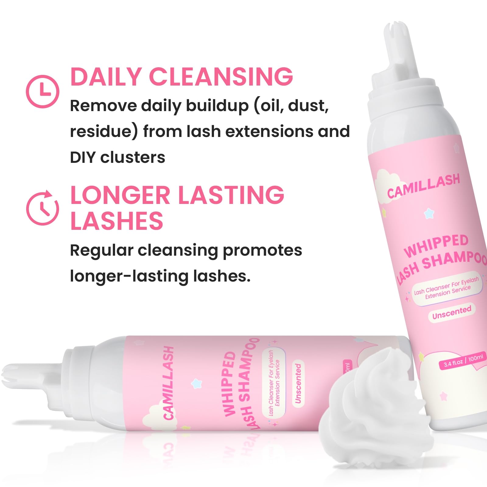 Unscented Whipped Lash Cream Shampoo - 100ml Eyelash Extension Foam Cleanser | Gentle Lash Bath Kit for Salon & Home Use | Perfect for Eyelash Extension Care & Daily Cleaning Routine