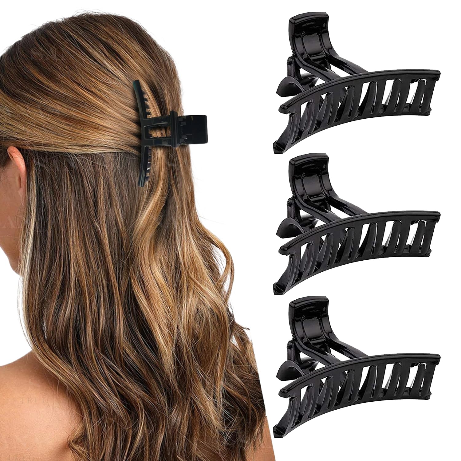 BIRDWARE Large Round Acrylic Butterfly Hair Clips for Women - 3-Pack Black | Hair Clutchers & Claws | Perfect for Parties, Weddings & Everyday Styling