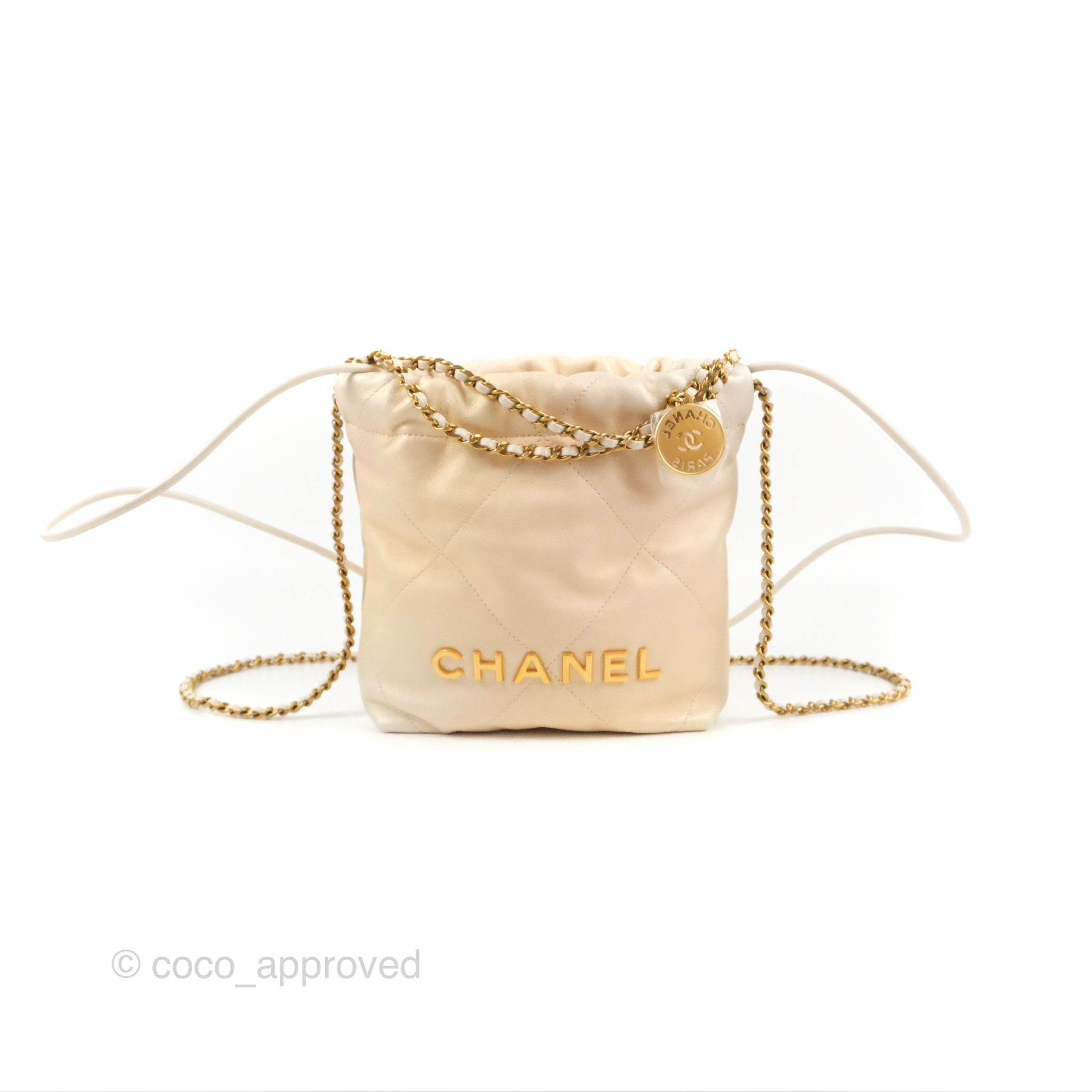 Chanel 22 Mini Bag in Iridescent Pearl Calfskin Leather - Luxury Designer Crossbody Purse for Women, Perfect for Evening Parties & Date Nights