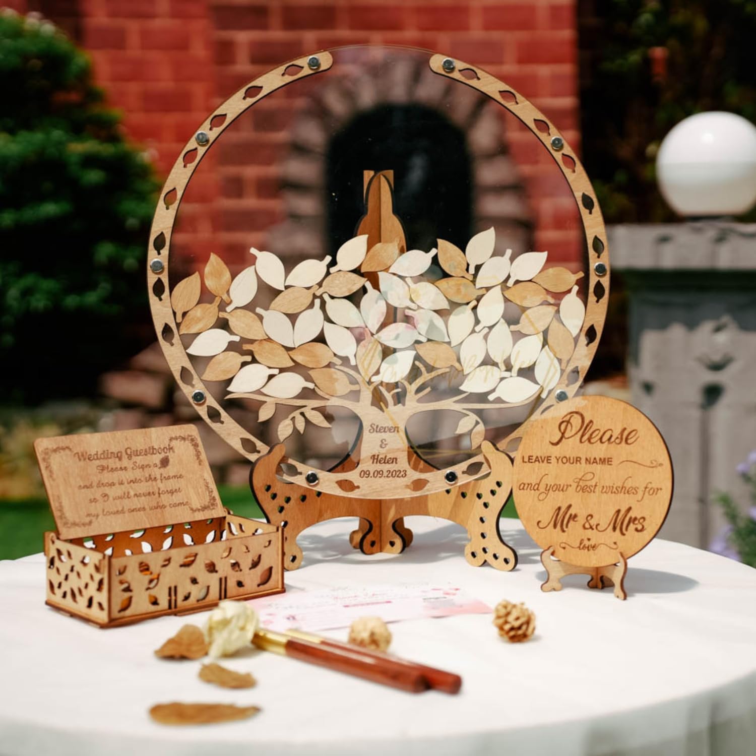 Personalized Tree Wedding Guestbook Alternative - Rustic Heart-Shaped Guest Book & Wedding Drop Box - Unique Round Guestbook for Rustic, Outdoor & Boho Weddings