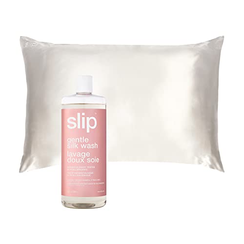 Premium 22 Momme Mulberry Silk Pillowcase & Silk Wash Bundle - White Queen Size - Anti-Aging, Anti-Frizz, Reduces Sleep Wrinkles (2-Piece Set) - Perfect for Hair Care & Skin Protection While Sleeping