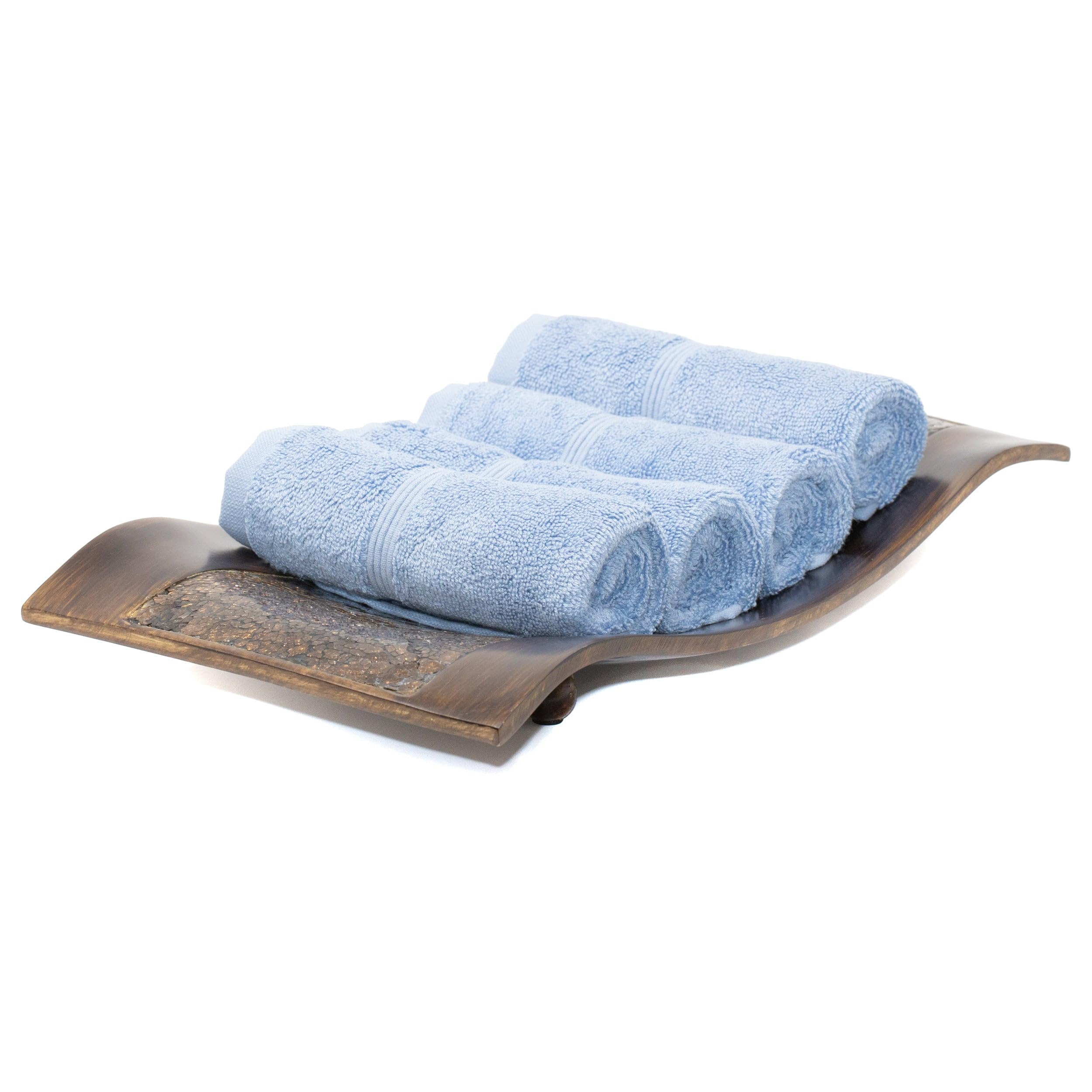 Premium Mosobam Luxury Turkish Towels Set of 4 - 13x13 Inch Allure Blue 700 GSM Bamboo Viscose & Aegean Turkish Combed Cotton - Soft Bath Towels for Spa, Beach, Pool & Home Use