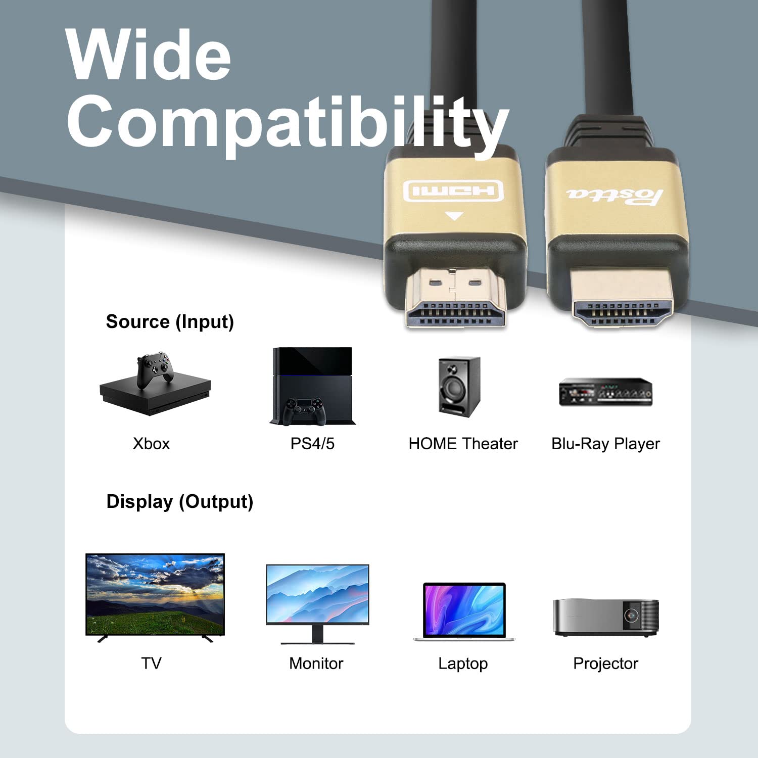 Postta 130ft HDMI 2.0 Cable with Signal Booster - Supports 4K 3D 1080P HDR, Ethernet & Audio Return - Gold Plated Connectors (1 Pack) - Perfect for Home Theater, Gaming & Long Distance AV Setups