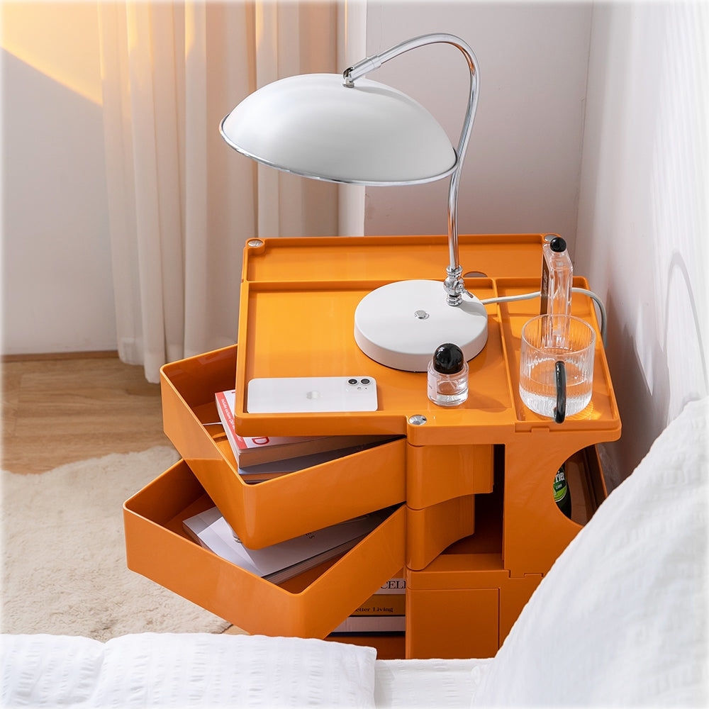 Artiss 3-Tier Orange Bedside Table - Modern Nightstand with Storage Organizer, Replica Boby Trolley Design | Perfect for Small Spaces, Bedrooms & Living Rooms