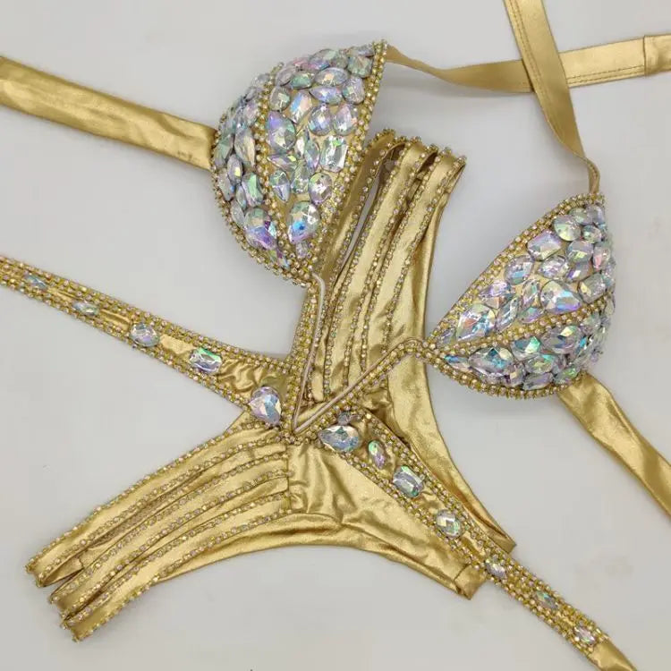 2020 Venus Vacation V-Neck Rhinestone Bikini Set - Push Up Swimsuit with Bling Stones for Women | Perfect for Beach Vacations, Pool Parties & Summer Getaways