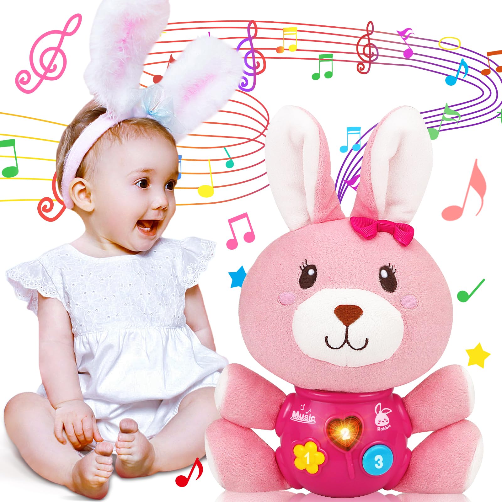 Soft Musical Easter Bunny Plush Toy for Babies 0-12 Months - Cuddly Stuffed Animal with Gentle Music - Perfect Easter Gift for Newborns, Infants & Toddlers (Girls & Boys) - Great for Nursery Decor, First Easter Celebration & Sensory Play