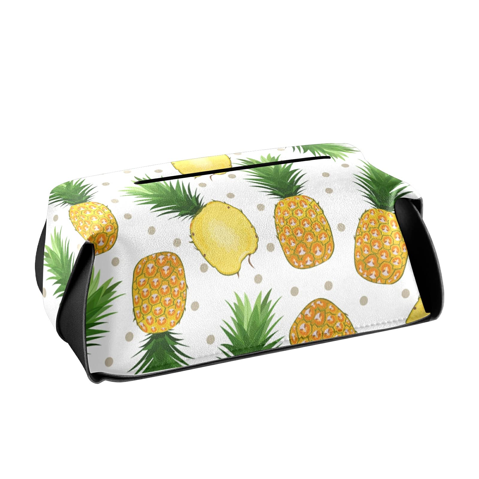 Pineapple PU Leather Tissue Box Cover - Rectangular Tissue Holder with Handle for Home & Car Decor | Perfect for Living Room, Bedroom, Office & Vehicle Interior Decoration