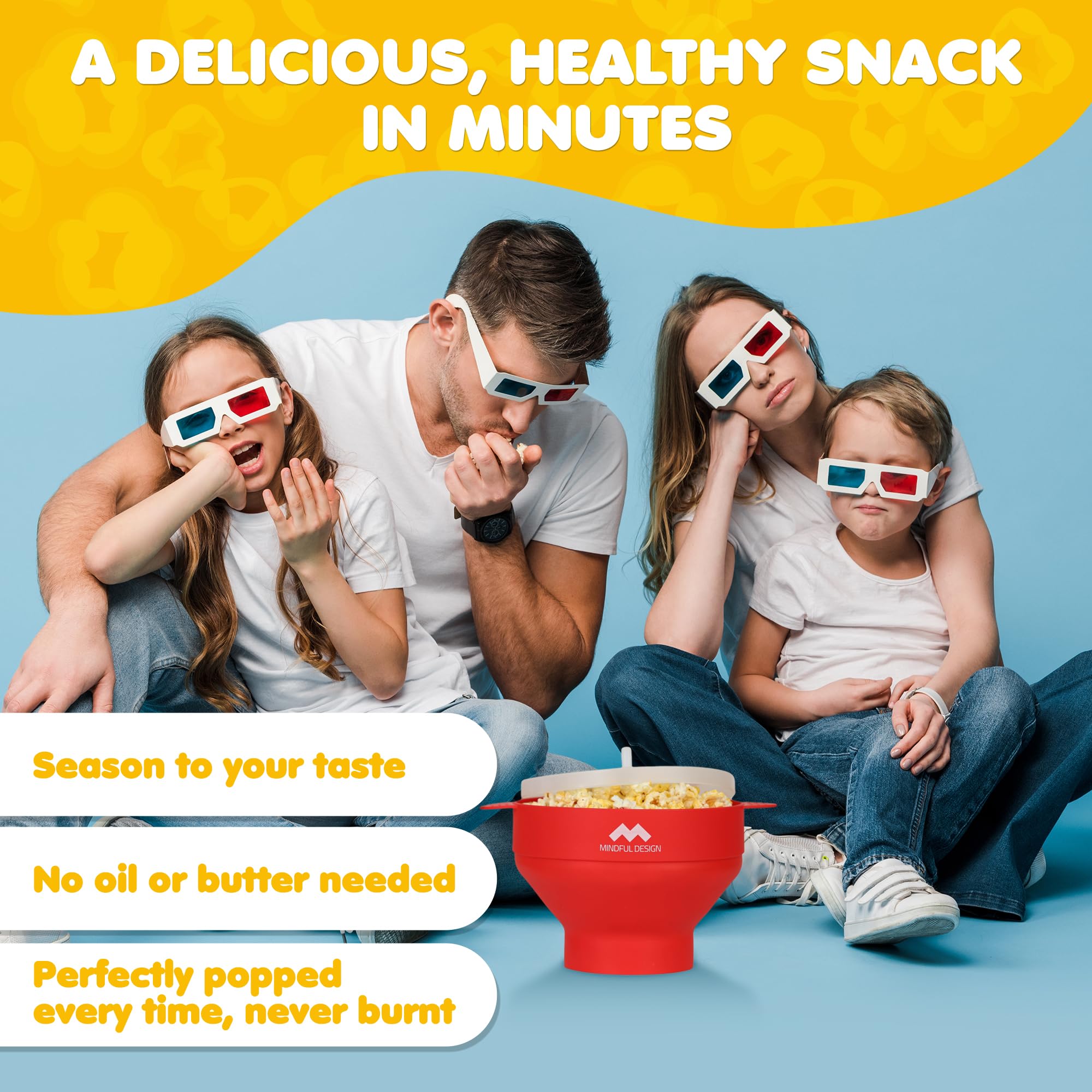 Mindful Design Microwave Popcorn Popper - BPA-Free Silicone Bowl, Dishwasher Safe, Red - Perfect for Movie Nights & Healthy Snacking at Home