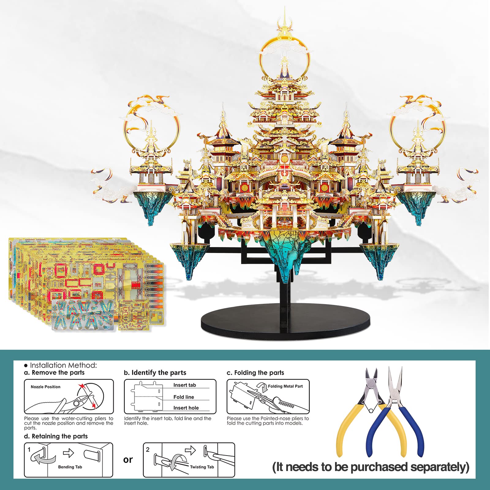 Piececool 3D Metal Puzzle Kits - LINGXIAO Palace DIY Model Building Set for Adults, Brain Teaser Construction Toy | Perfect Gift for Men, Women & Family | Home Decor, Office Display & Stress Relief Activity