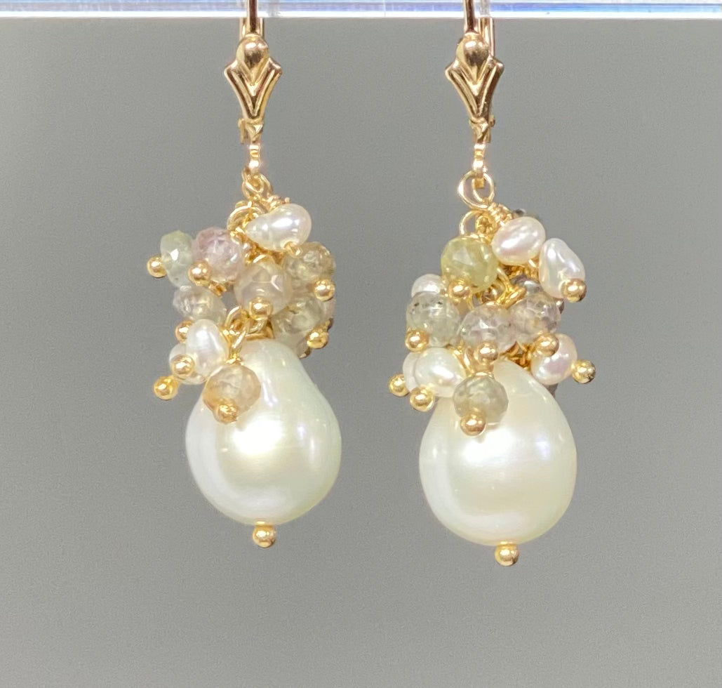 Elegant Sapphire & Gemstone Cluster Pearl Earrings for Women | Handmade Jewelry for Weddings, Parties & Special Occasions