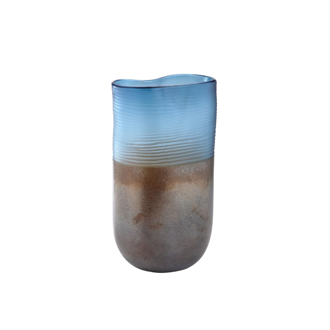 CC Home Furnishings 15.5 Inch Blue and Brown Striped Glass Vase - Elegant Centerpiece for Dining Table, Wedding Decor & Home Interior Design