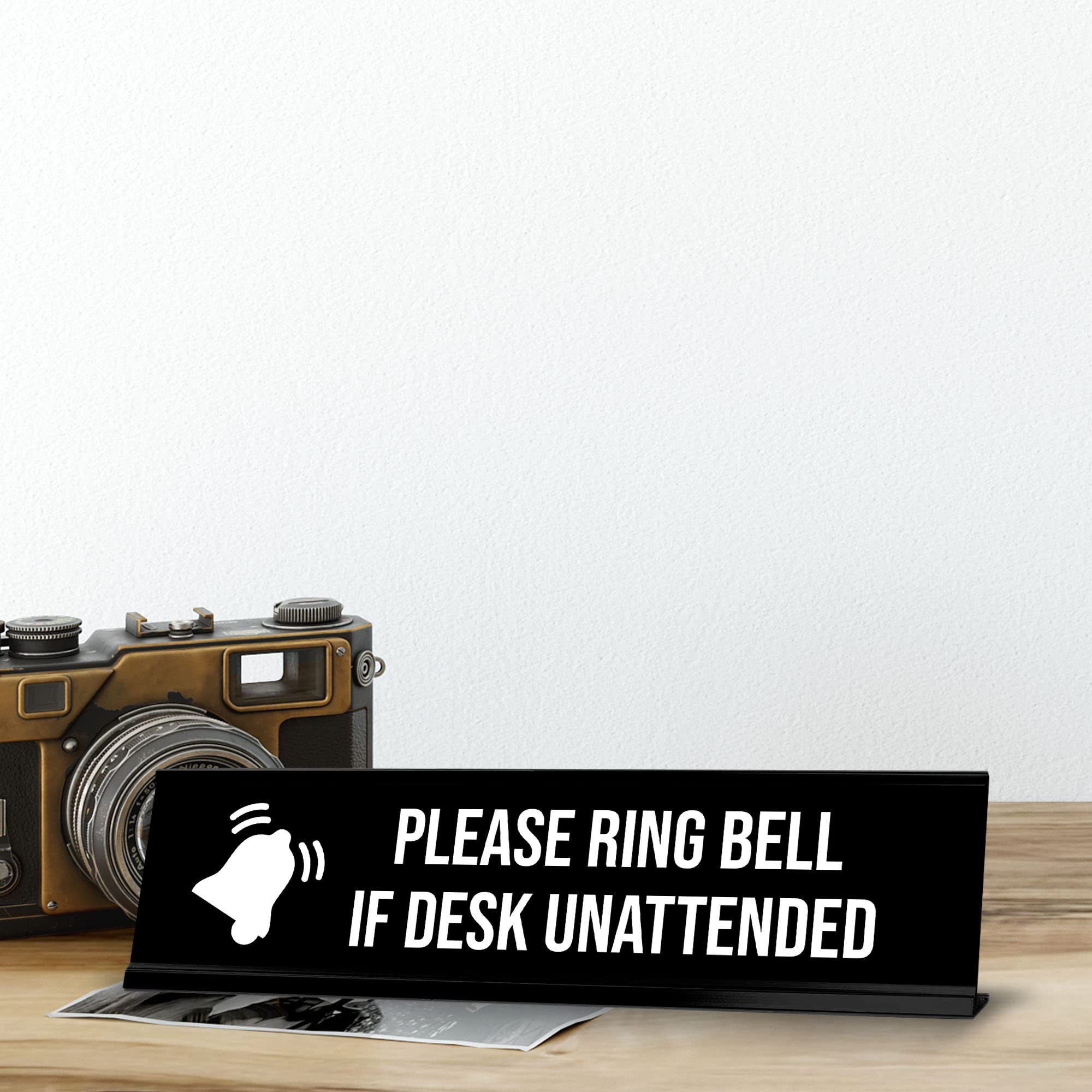 Please Ring Bell If Desk Unattended Sign - 2x8 Inch Black & White Office Desk Sign - Perfect for Reception, Customer Service, and Retail Counters
