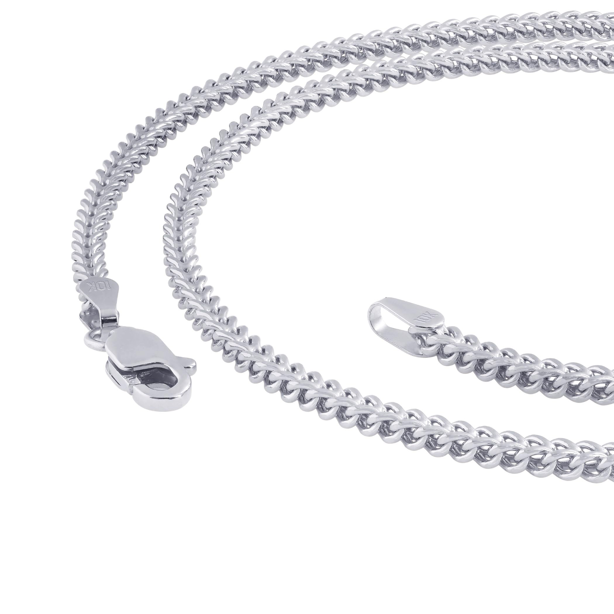 10k Real White Gold Franco Square 2mm Box Chain Necklace for Men & Women - Italian Wheat Chain Jewelry (16