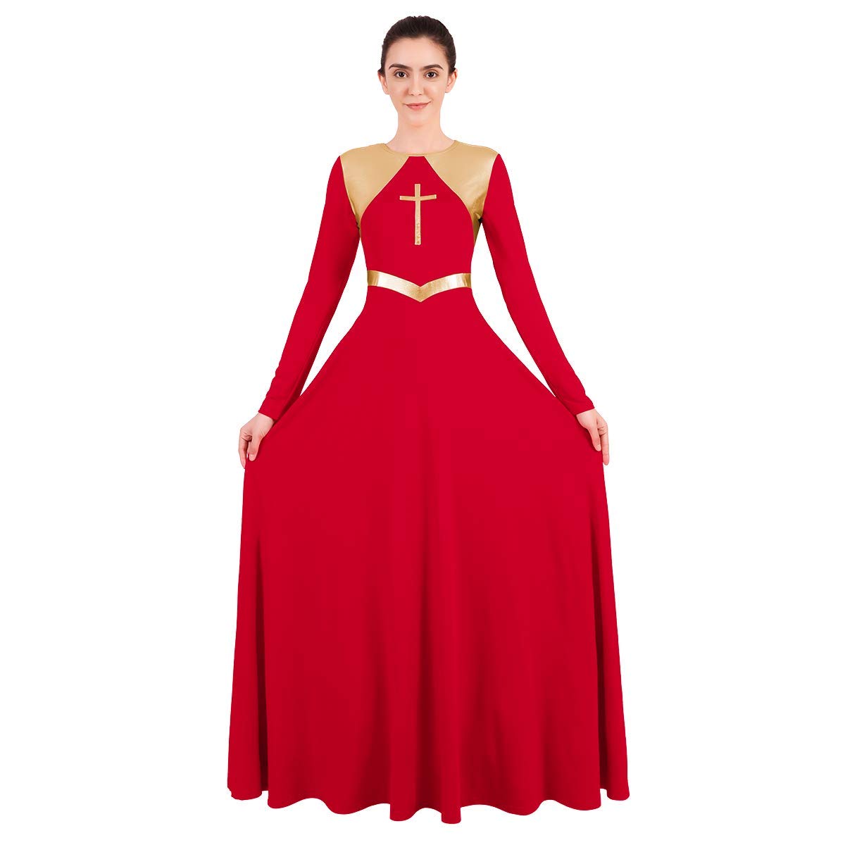 IBAKOM Women's Liturgical Dance Dress - Loose Fit Long Sleeve Metallic Worship Costume for Ballet, Praise Team, Church Performances & Christian Events