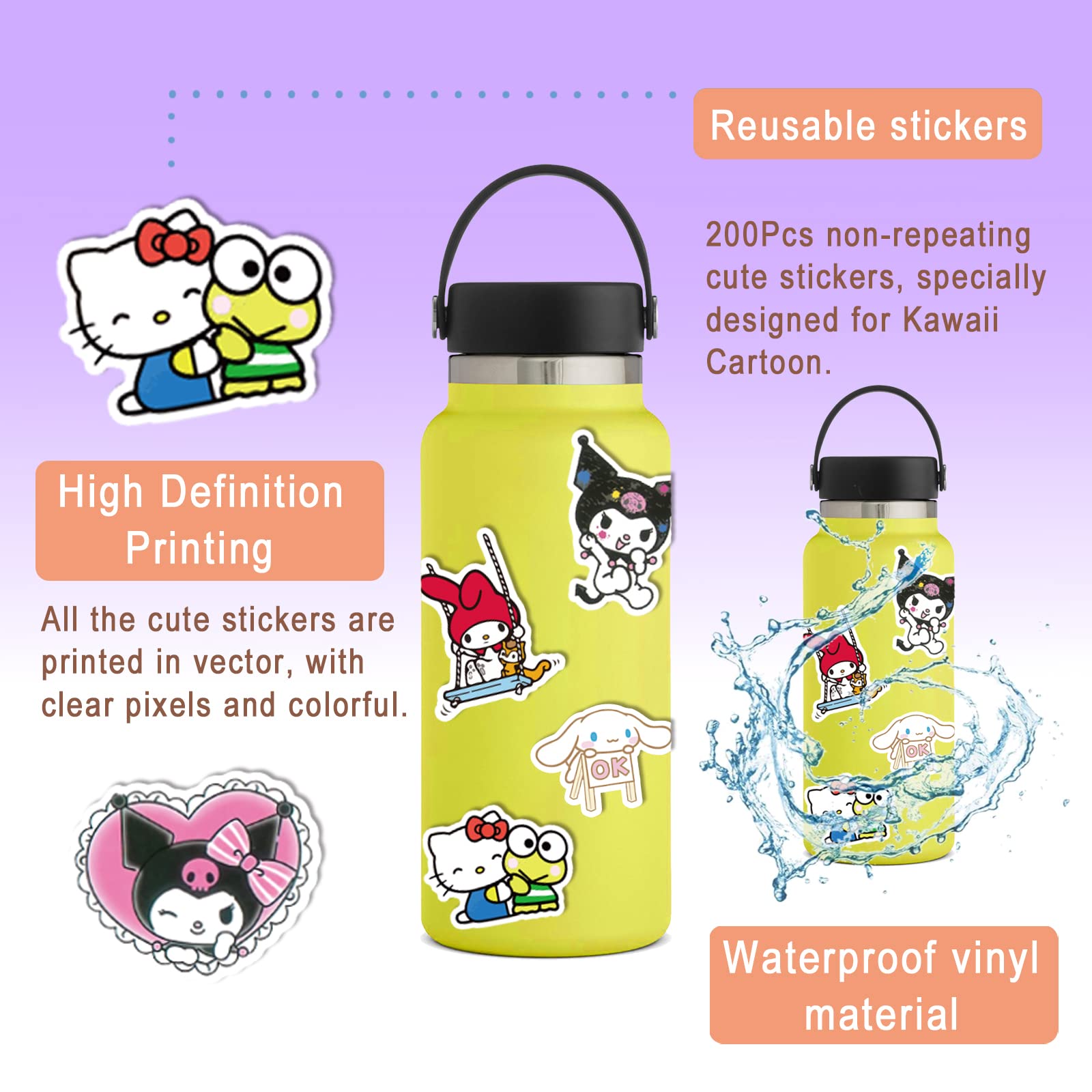 50 Pcs Kawaii Stickers Pack - Cute Cartoon Vinyl Waterproof Stickers for Water Bottles, Laptops, Phones, Skateboards, Luggage & Cars | Perfect for Kids, DIY Crafts, Scrapbooking & Personalizing Accessories