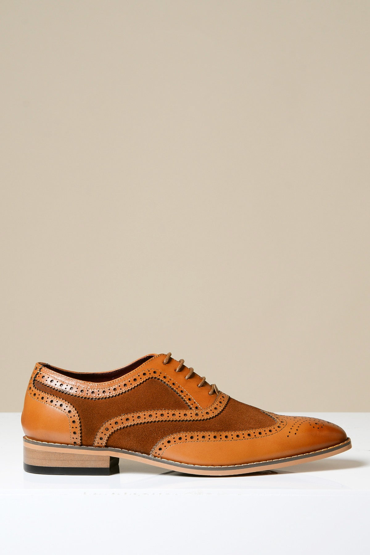 BRADLEY Tan Leather Suede Contrast Brogue Shoes for Men - Classic Wingtip Oxford Dress Shoes for Business & Formal Occasions
