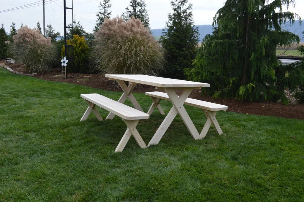 Spruce Wood Cross Leg Picnic Table with 2 Benches - 4ft, 5ft, 6ft, 8ft Sizes - Outdoor Dining, Backyard, Patio, Garden Furniture for Family Gatherings & BBQs