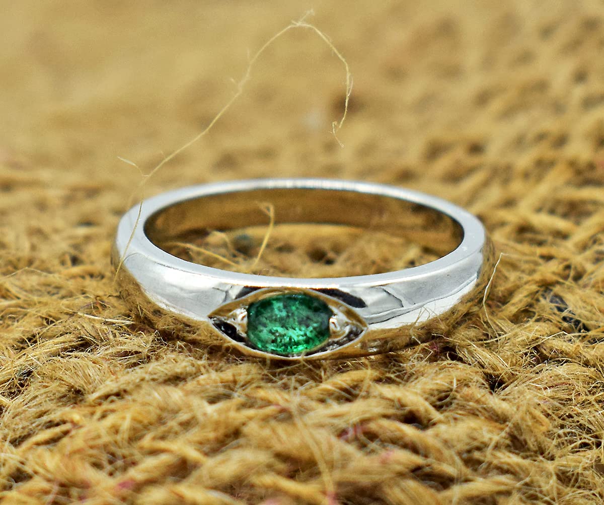 AAA+ Zambian Emerald Ring - Genuine Natural May Birthstone Jewelry | Dainty Minimalist Band in Solid 925 Sterling Silver | Perfect for Engagement, Wedding & Everyday Wear