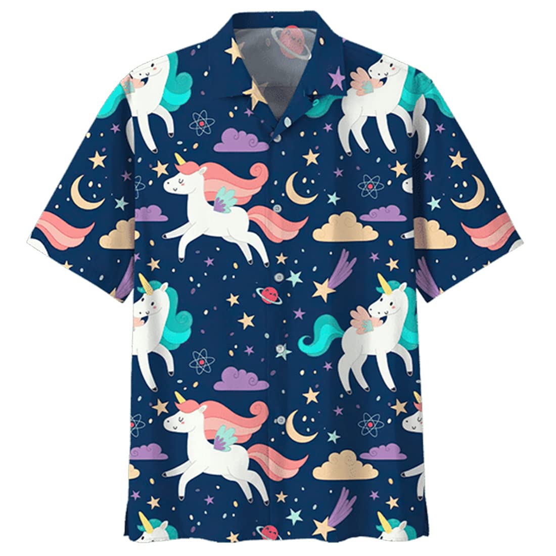 Men's Tropical Unicorn Hawaiian Shirt - Short Sleeve Button Down Shirt for Summer Beach Vacation, Pool Party & Casual Wear