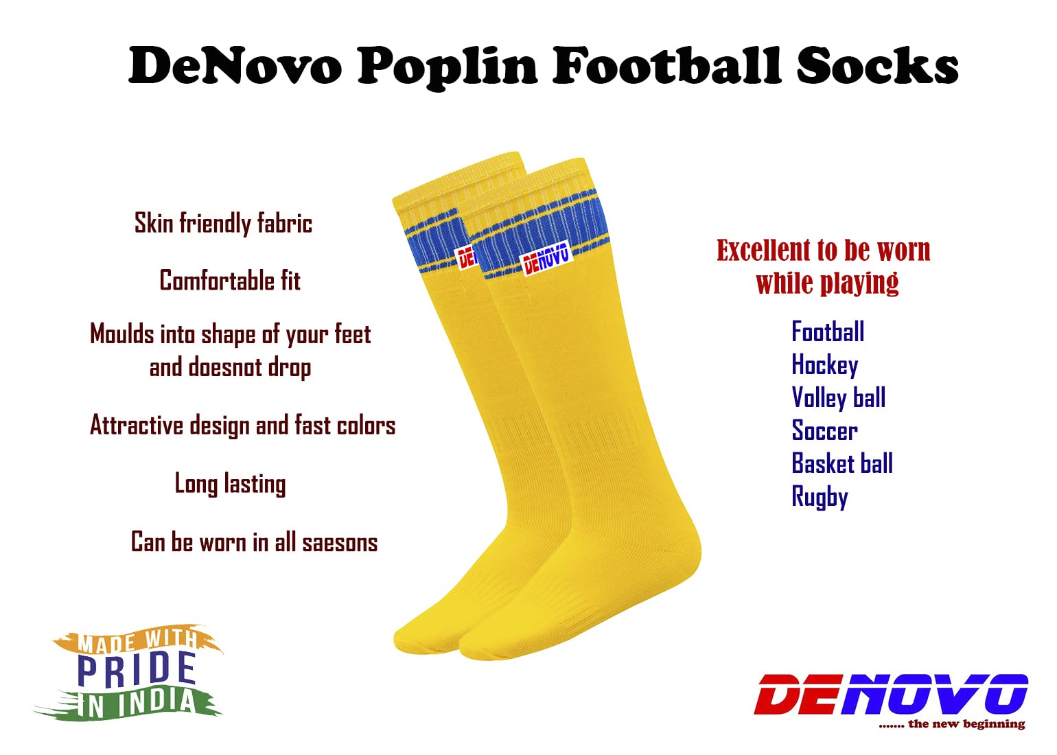 DeNovo Football Shin Guards & Poplin Socks Set - Lightweight Protective Soccer Gear for Youth & Adults - Perfect for Training, Matches & Outdoor Sports