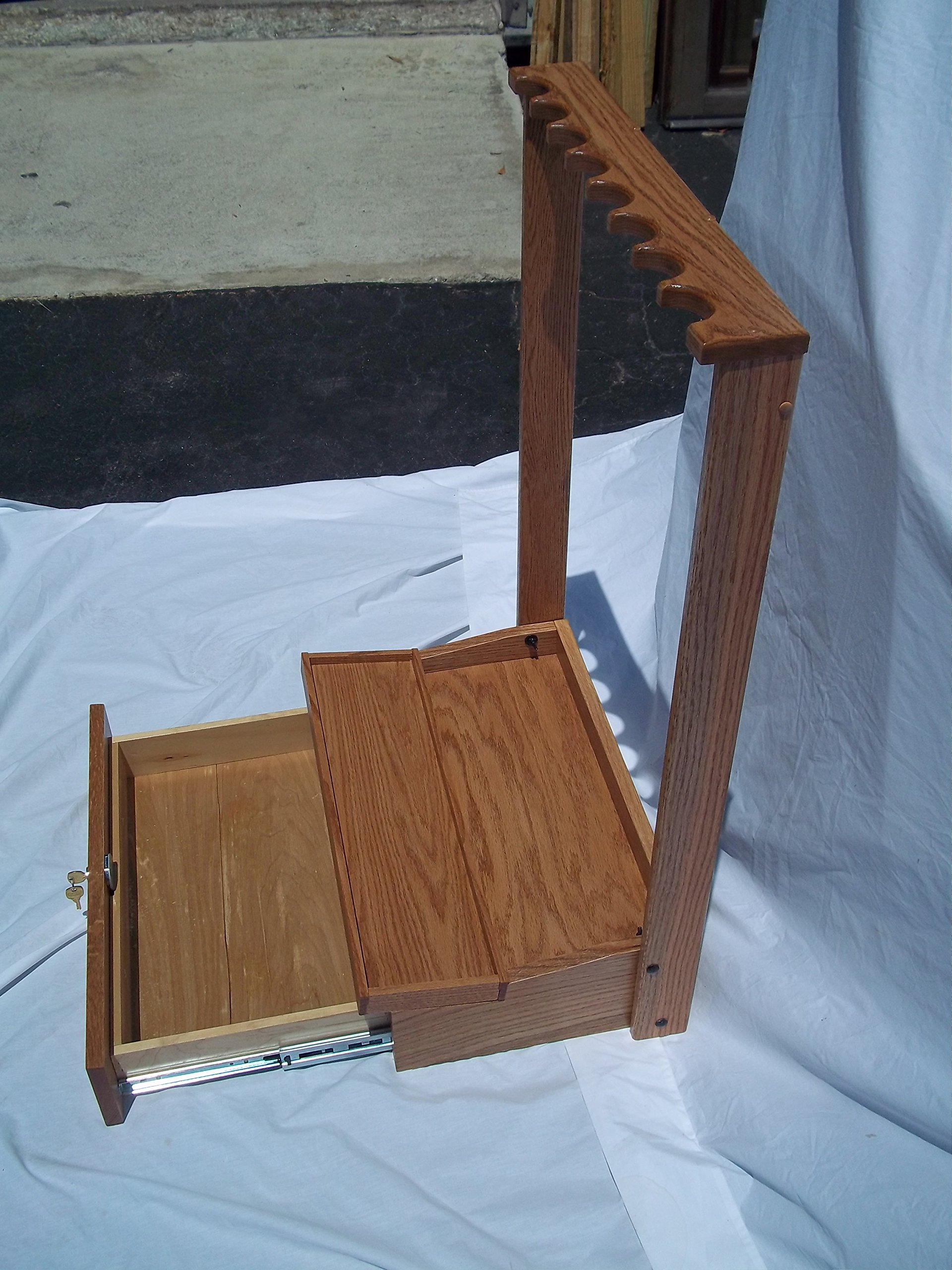 Handmade 8 Gun Rack with Locking Drawer - Natural Wood Finish for Secure Firearm Storage in Home, Cabin, or Hunting Lodge